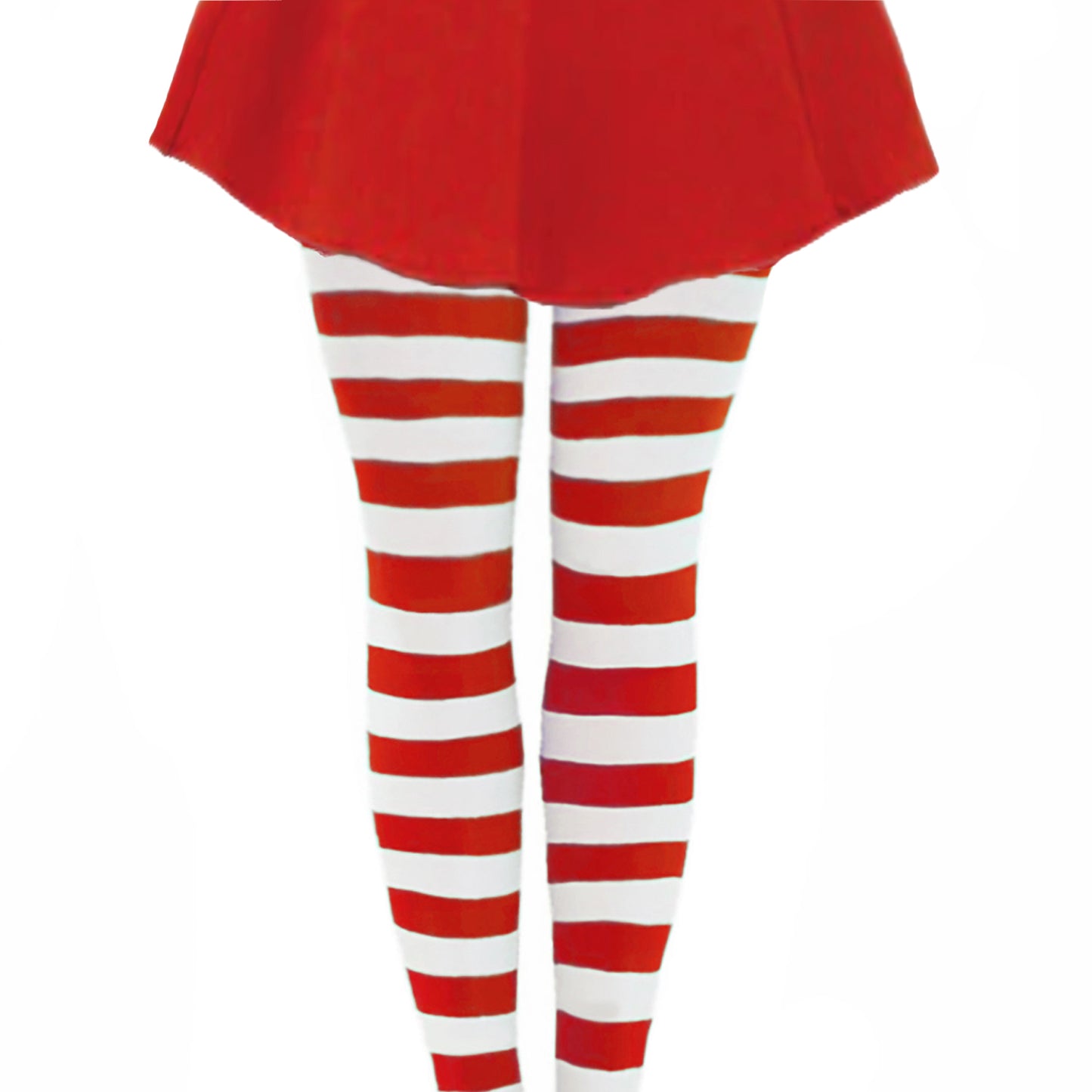 Womens red and white horizontal striped fancy dress tights