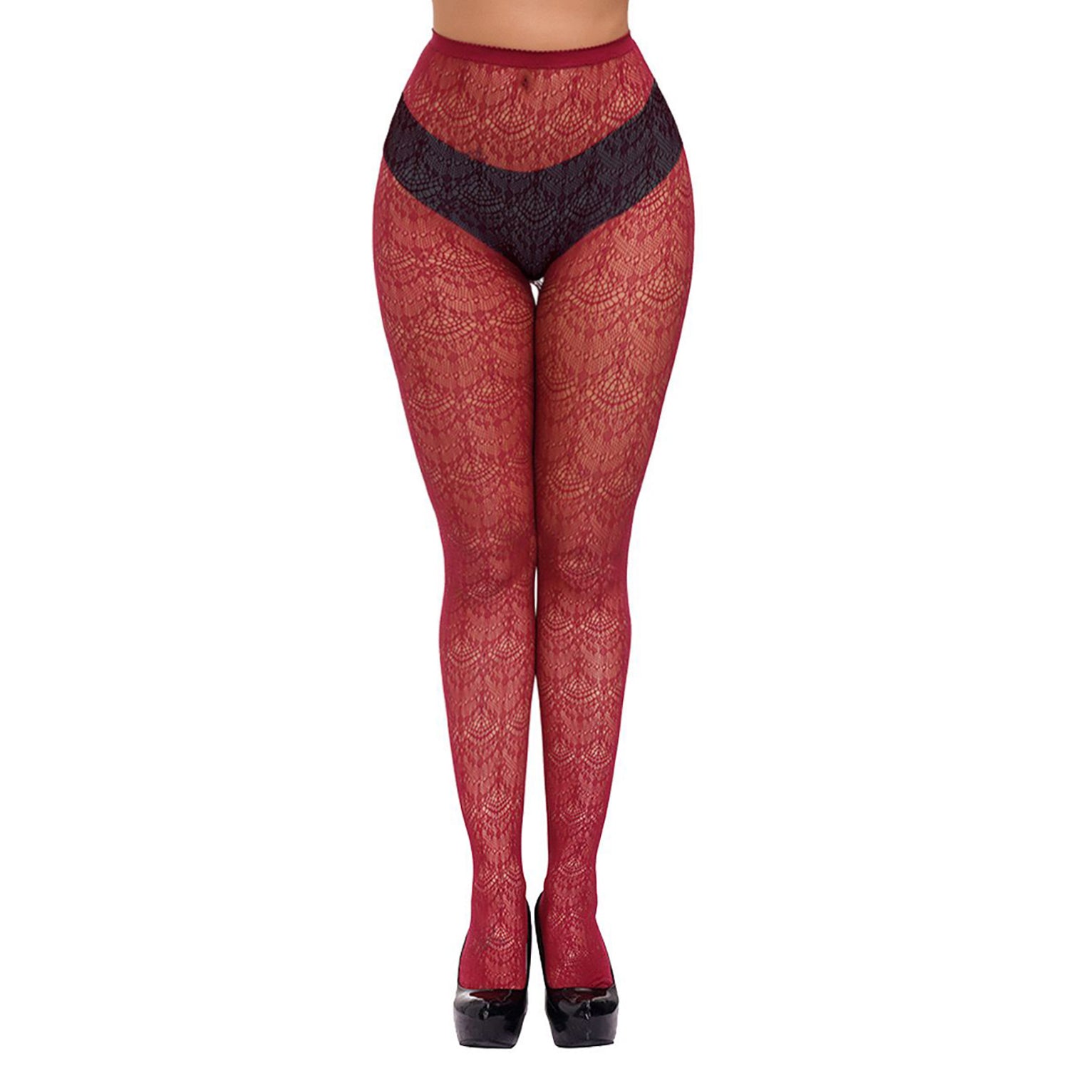 Women's red tribal patterned fishnet tights - Simply Joshimo