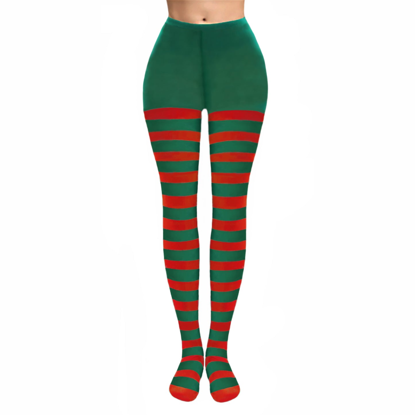 Simply Joshimo - Colourful green and red striped tights, elf fancy dress