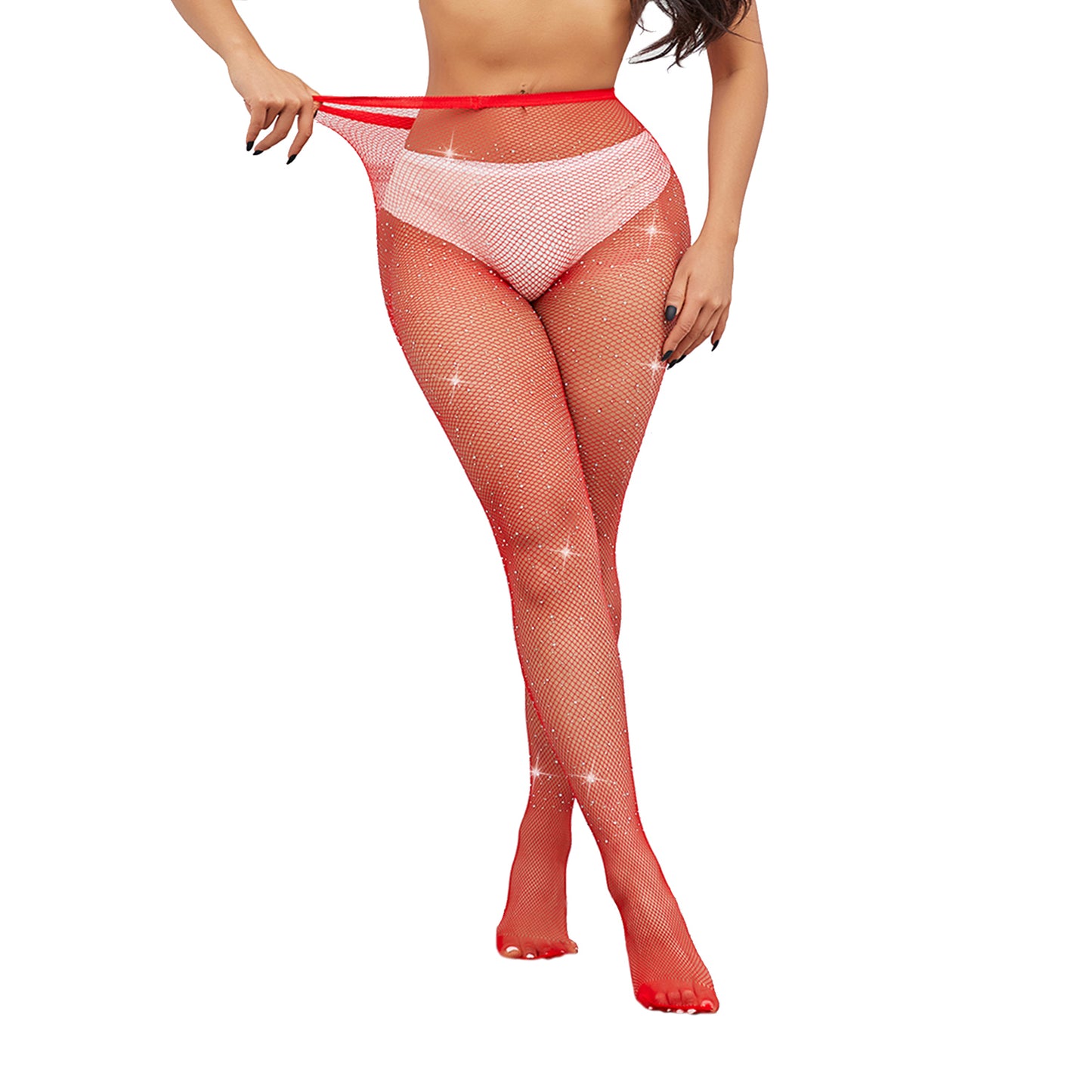 Women’s red coloured crystal small net tights