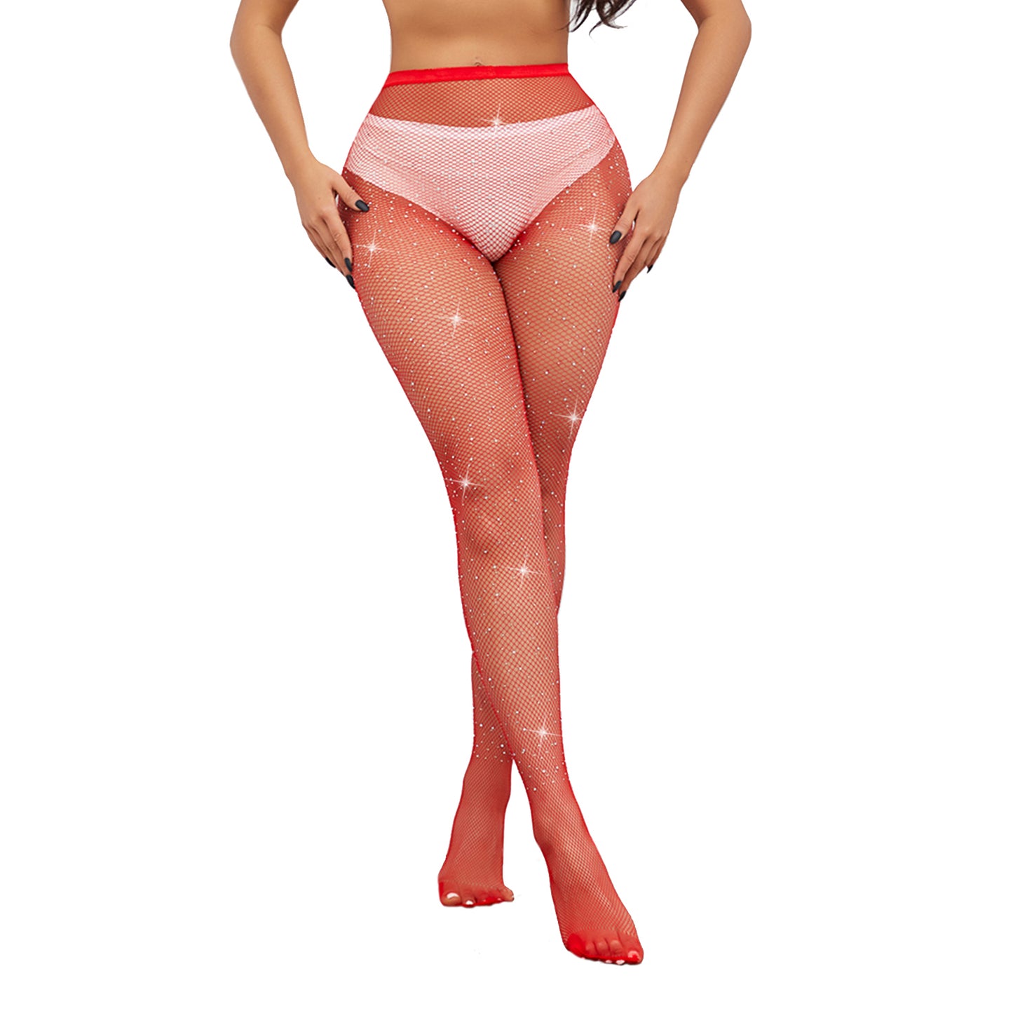Ladies colourful diamante fine net hosiery