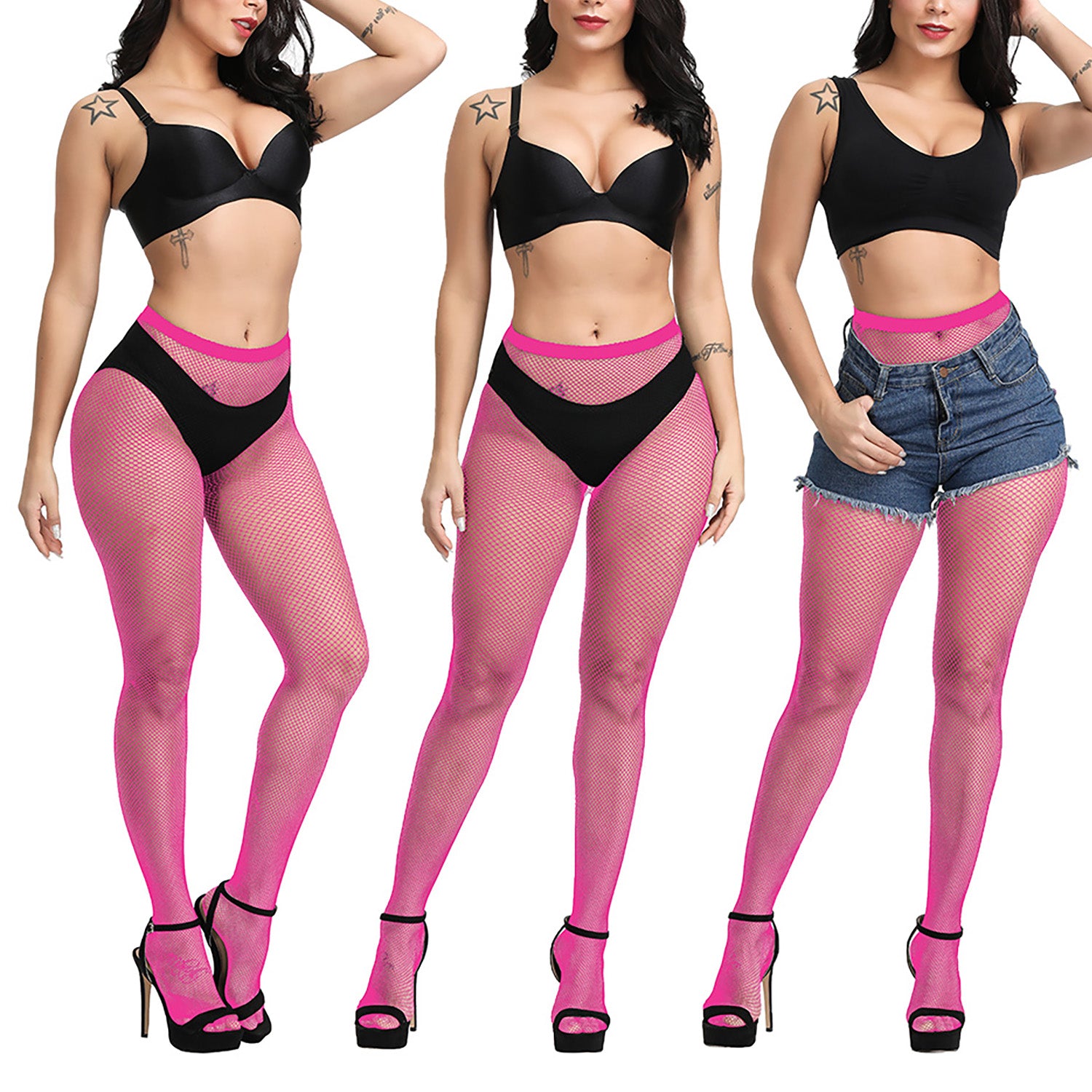 Womens Neon Pink Micro Net Festival Tights