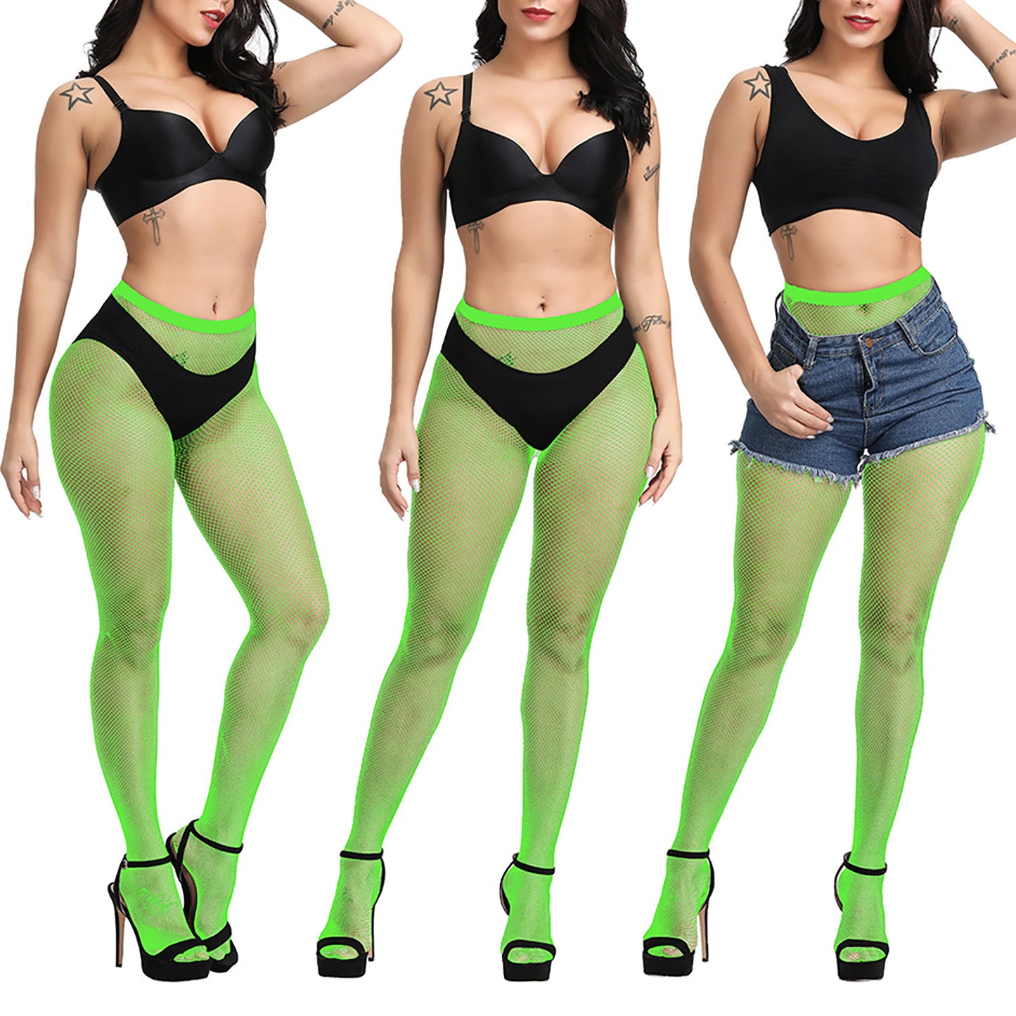 Womens Neon Green Micro Net Festival Tights