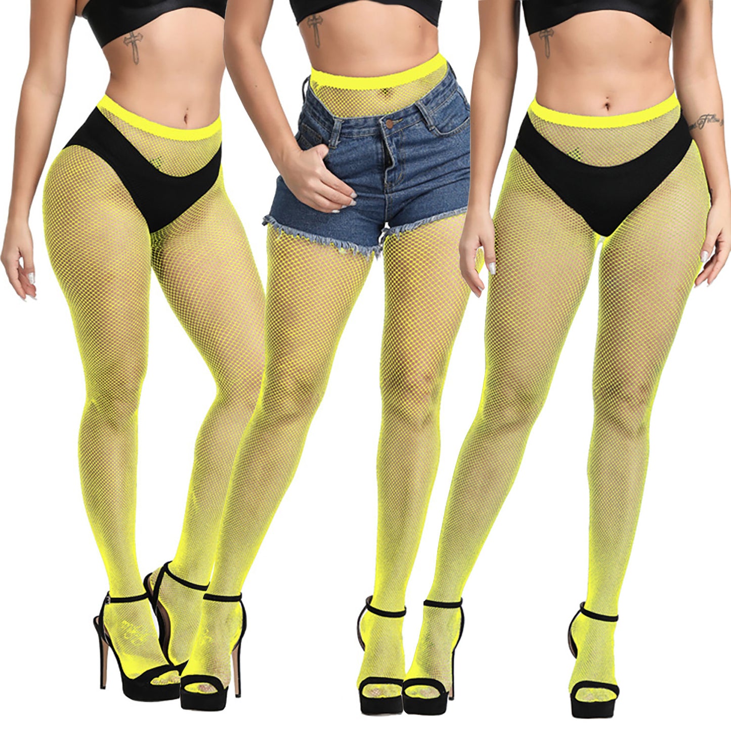 Yellow Coloured Fishnet Tights- Simply Joshimo