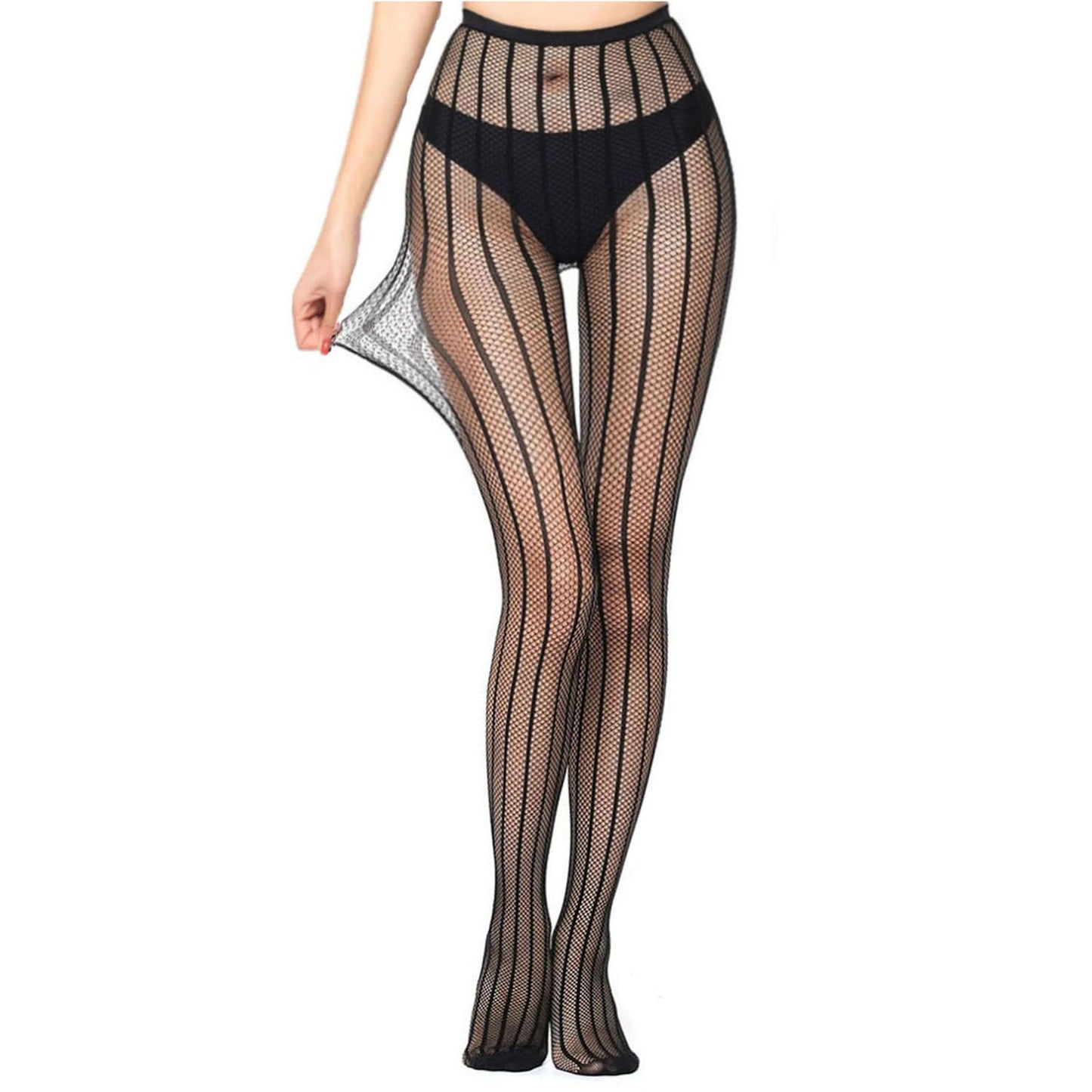 Women's black striped tights with added stretch