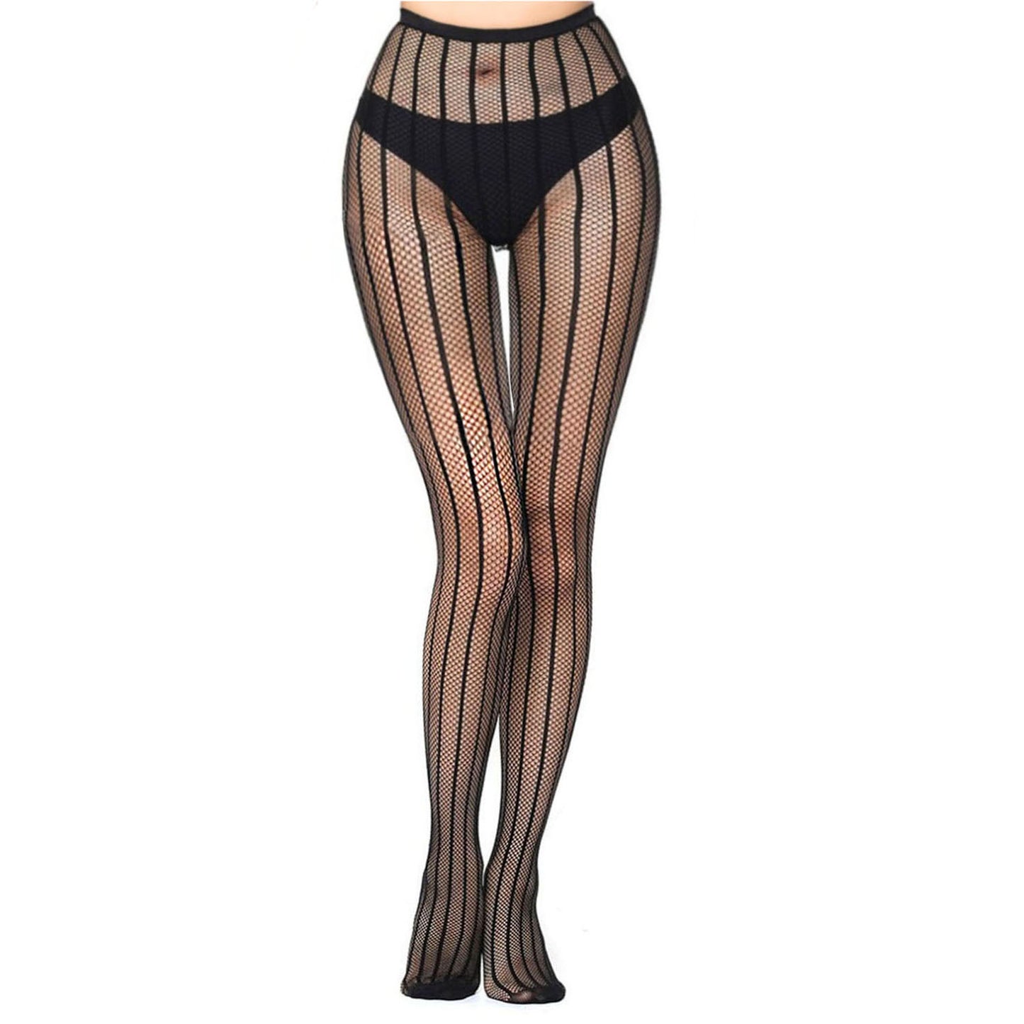 Vertical striped fishnet and lace fashion hosiery