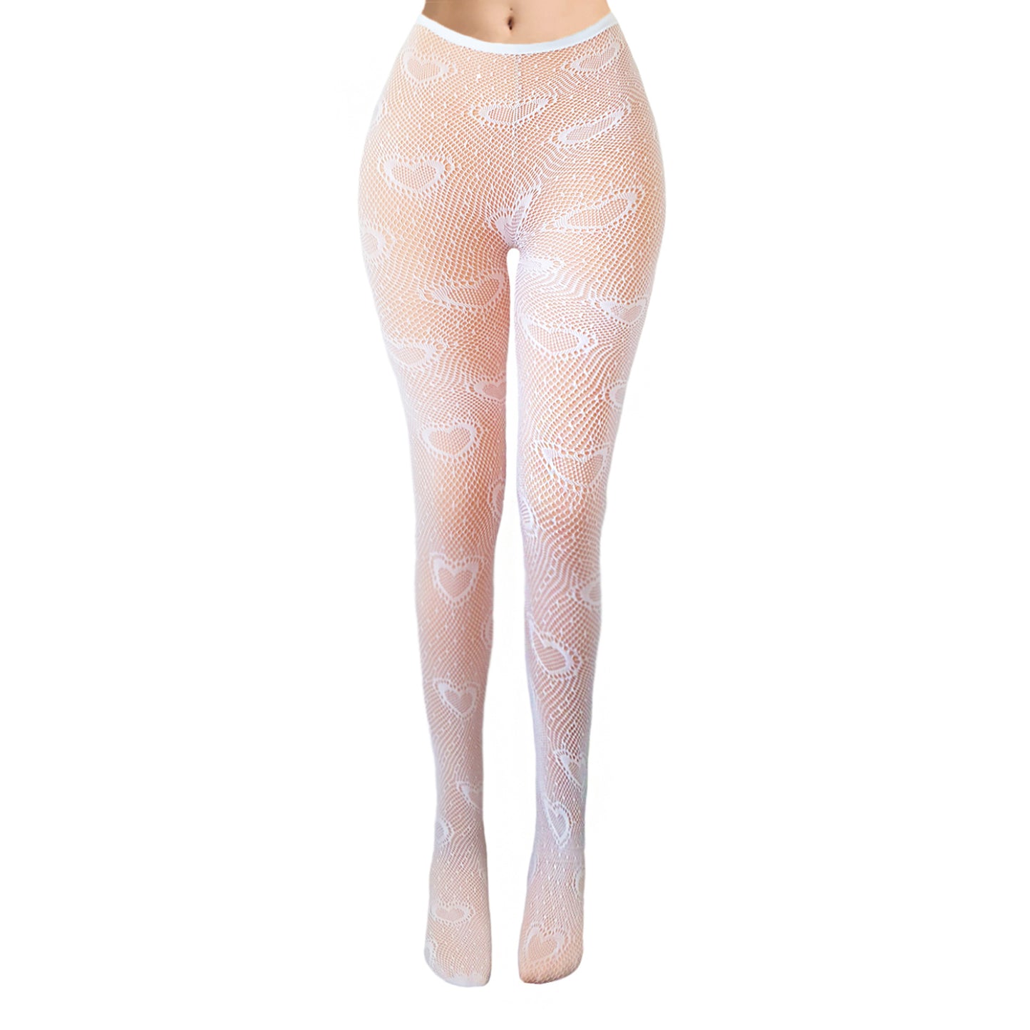 Simply Joshimo Womens Heart Print White Lace Tights