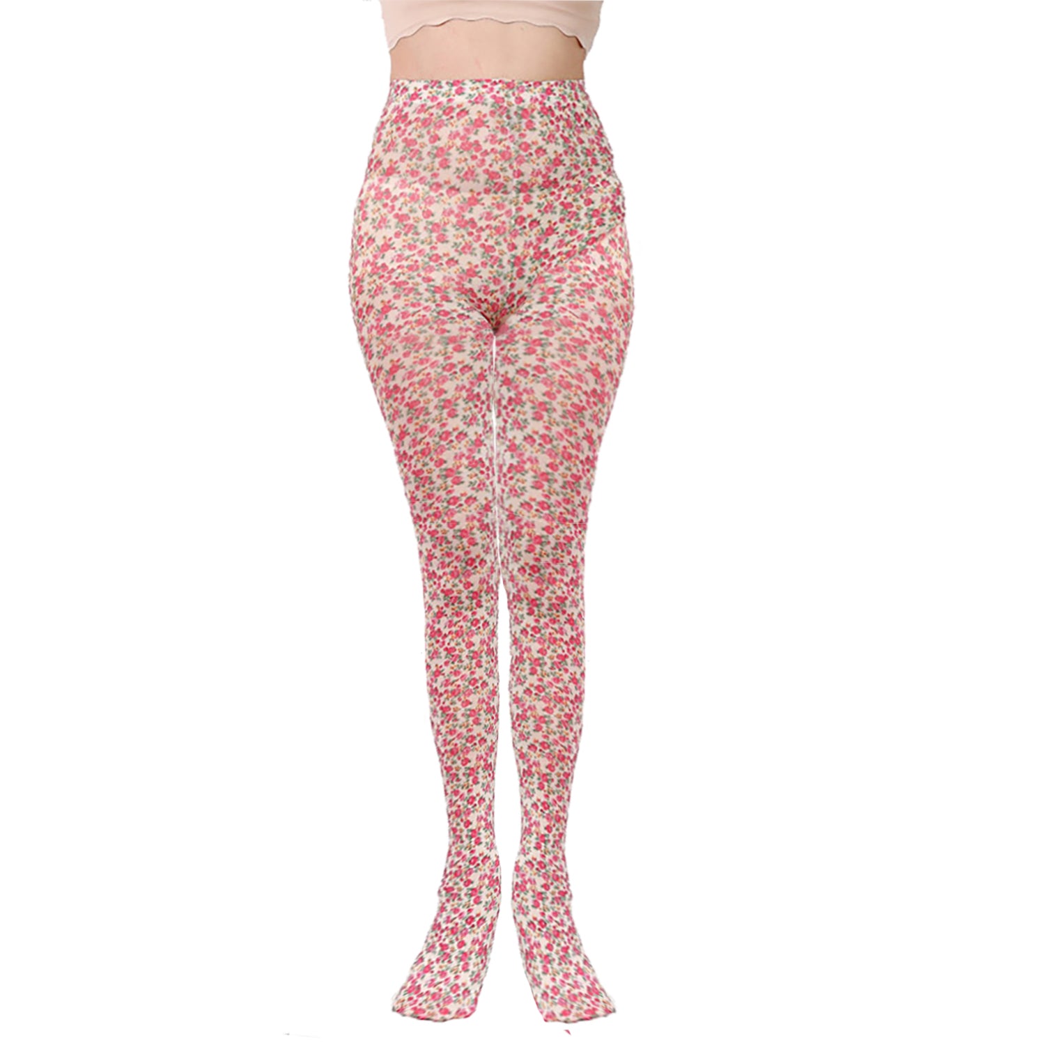 Womens white and pink floral patterned sheer tights - Simply Joshimo