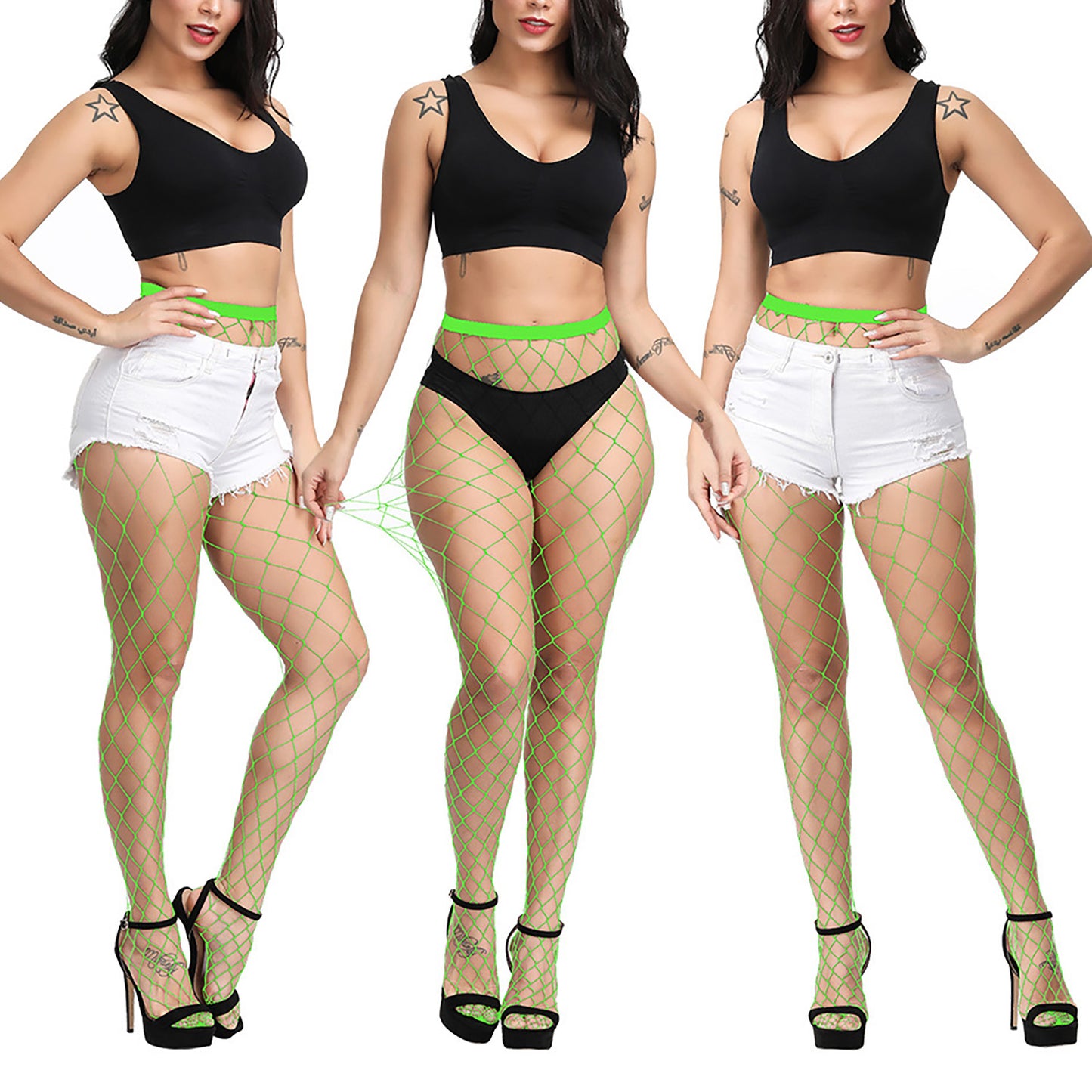 Womens Neon Green Whale Net Festival Tights