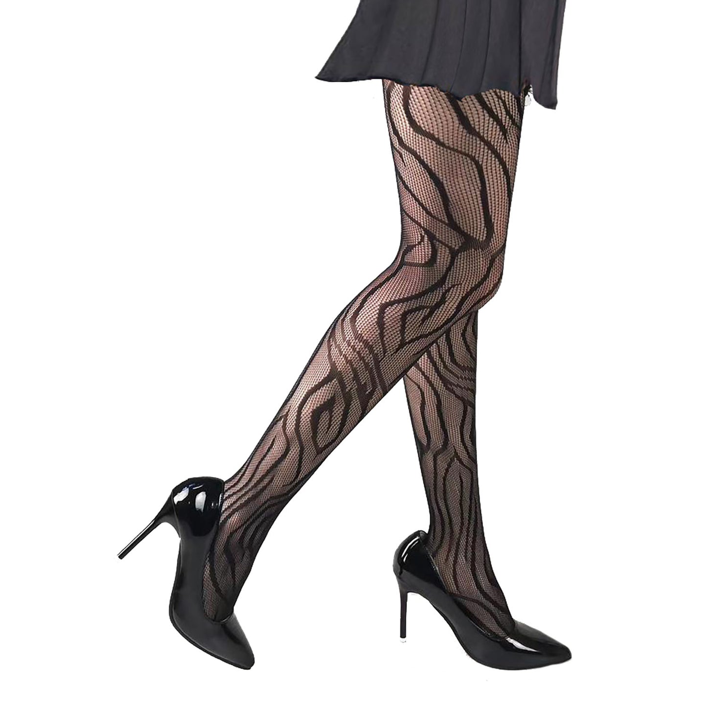 ladies black fishnet tights with a zebra print