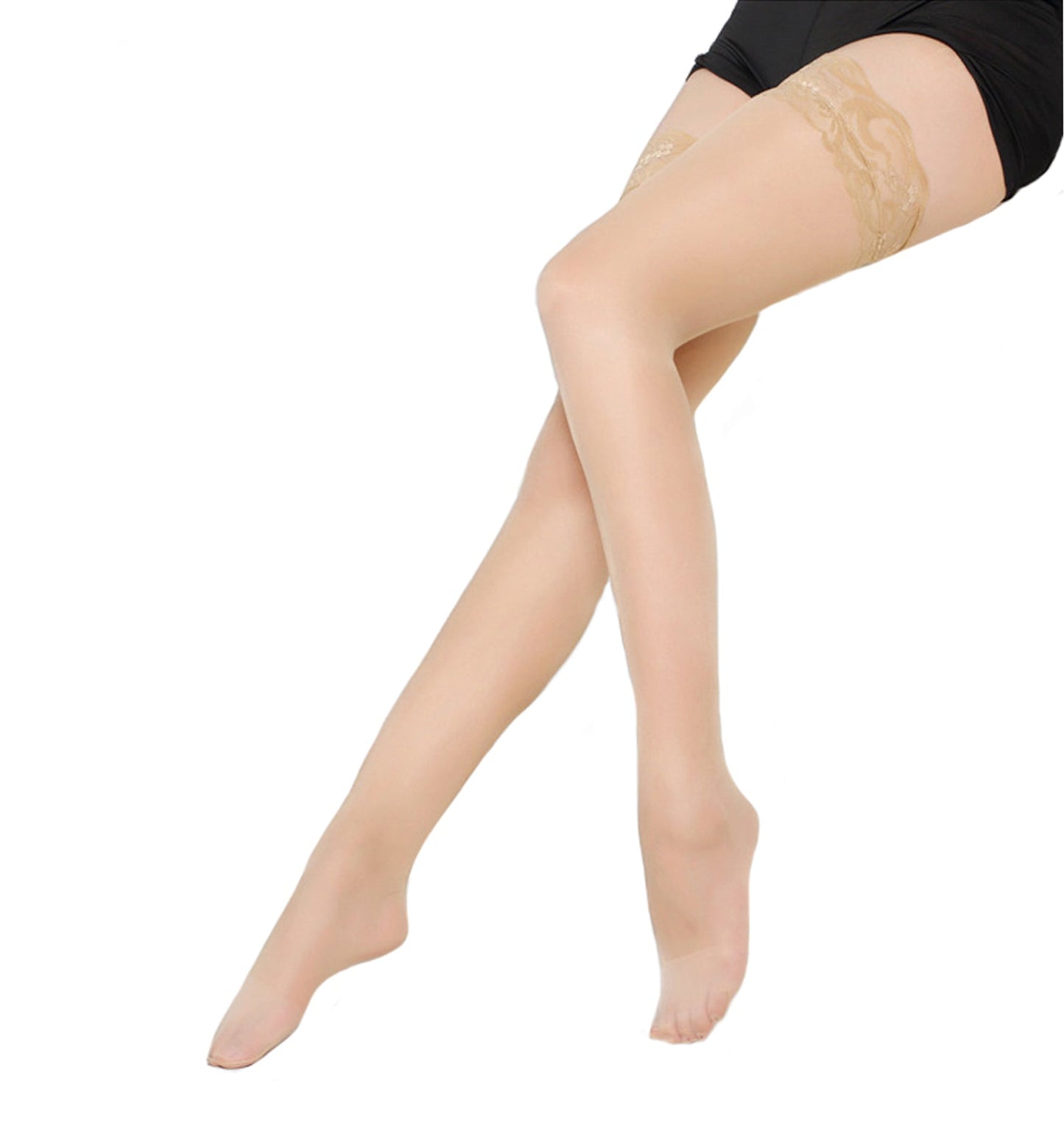 Denier Ultra-Sheer Nude Lace Top Stocking- Simply Joshimo