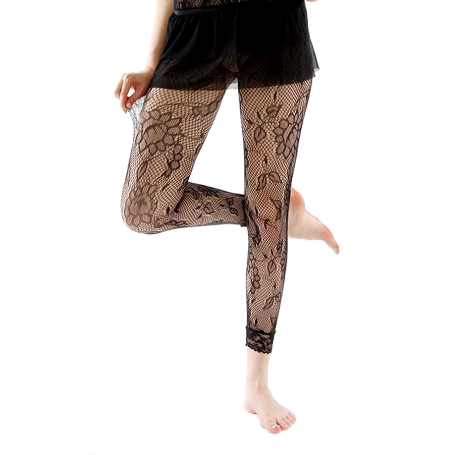 Simply Joshimo Floral Patterned Black Footless Fishnet Tights