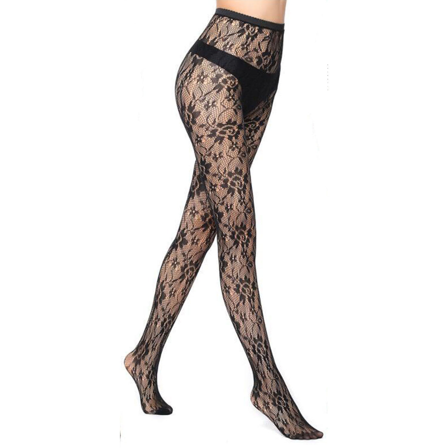 Simply Joshimo Floral Patterned Black Fishnet Tights