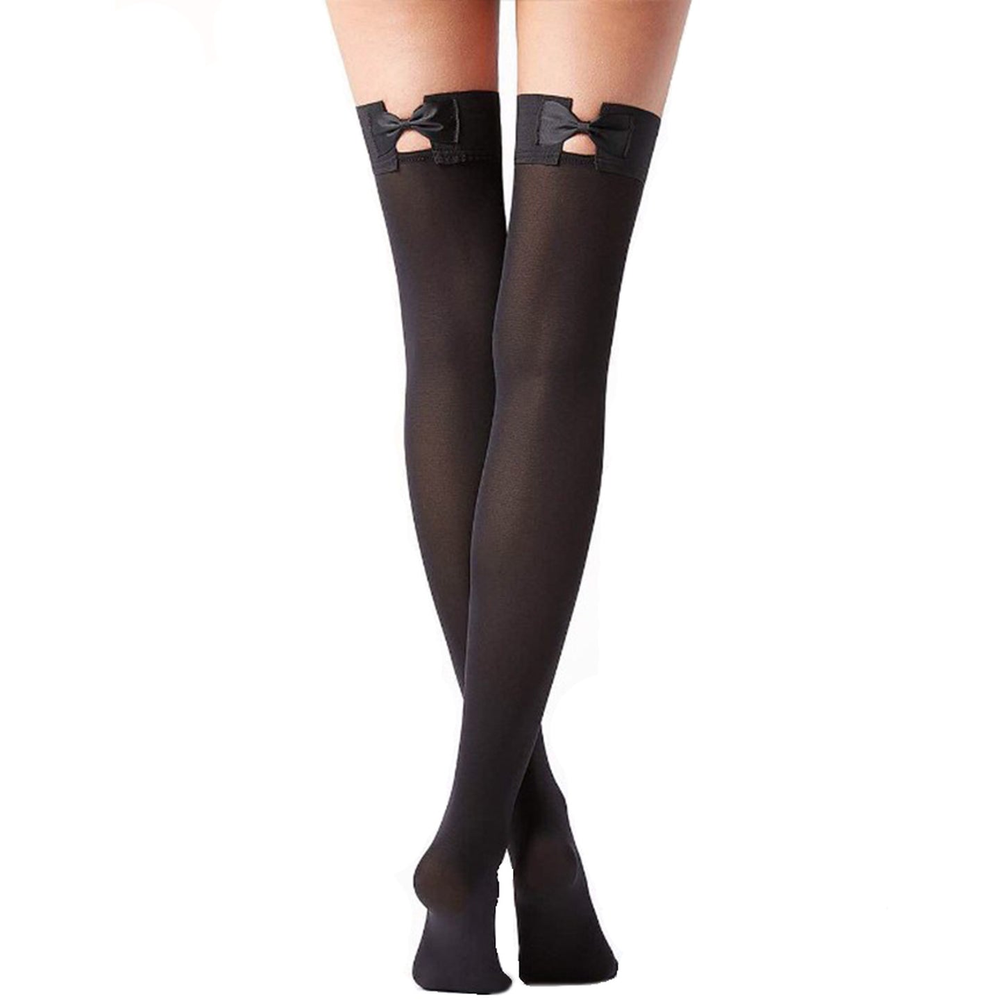 70 Denier Opaque Stockings With Black Bow - Simply Joshimo