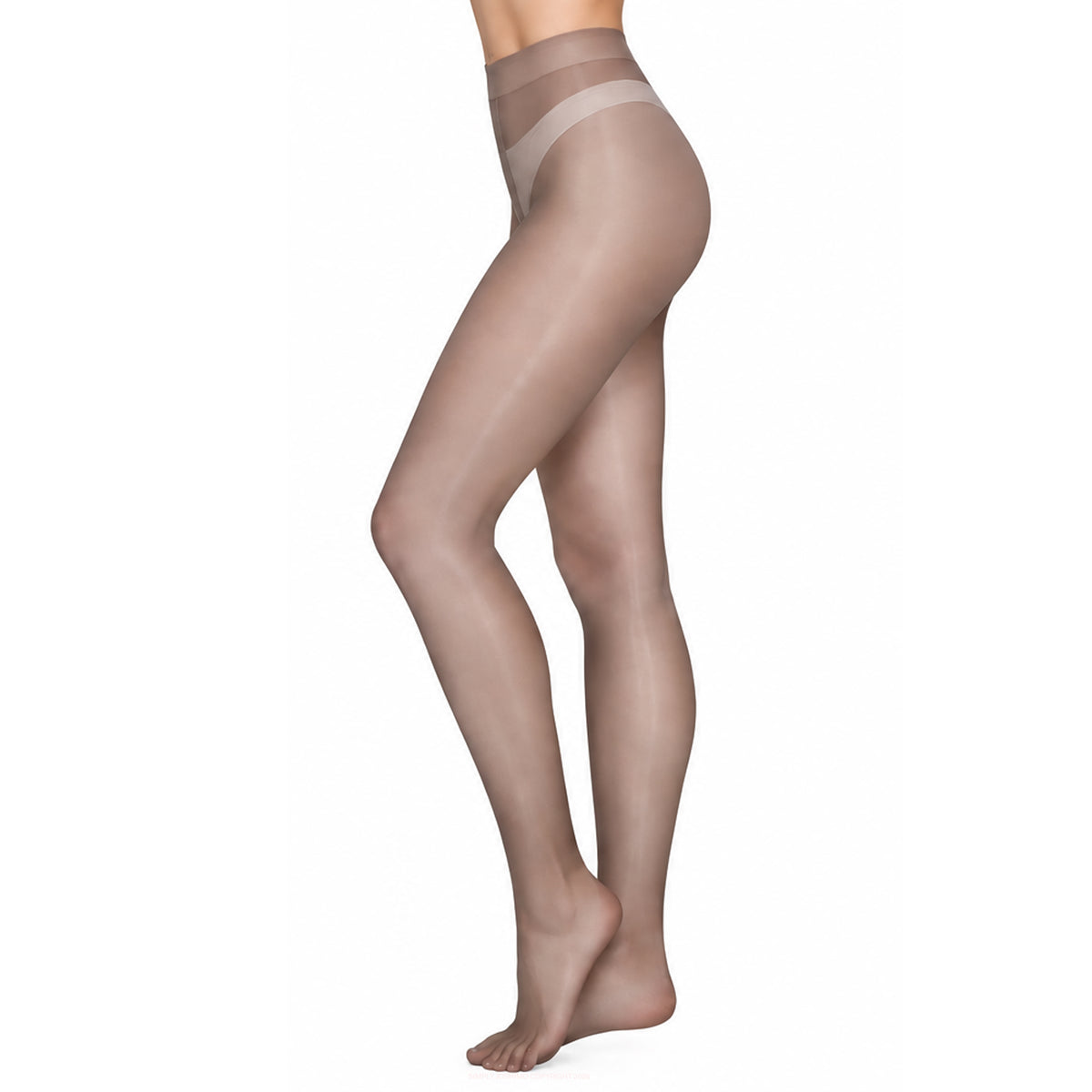 Light taupe sheer tights side view showing smooth leg finish
