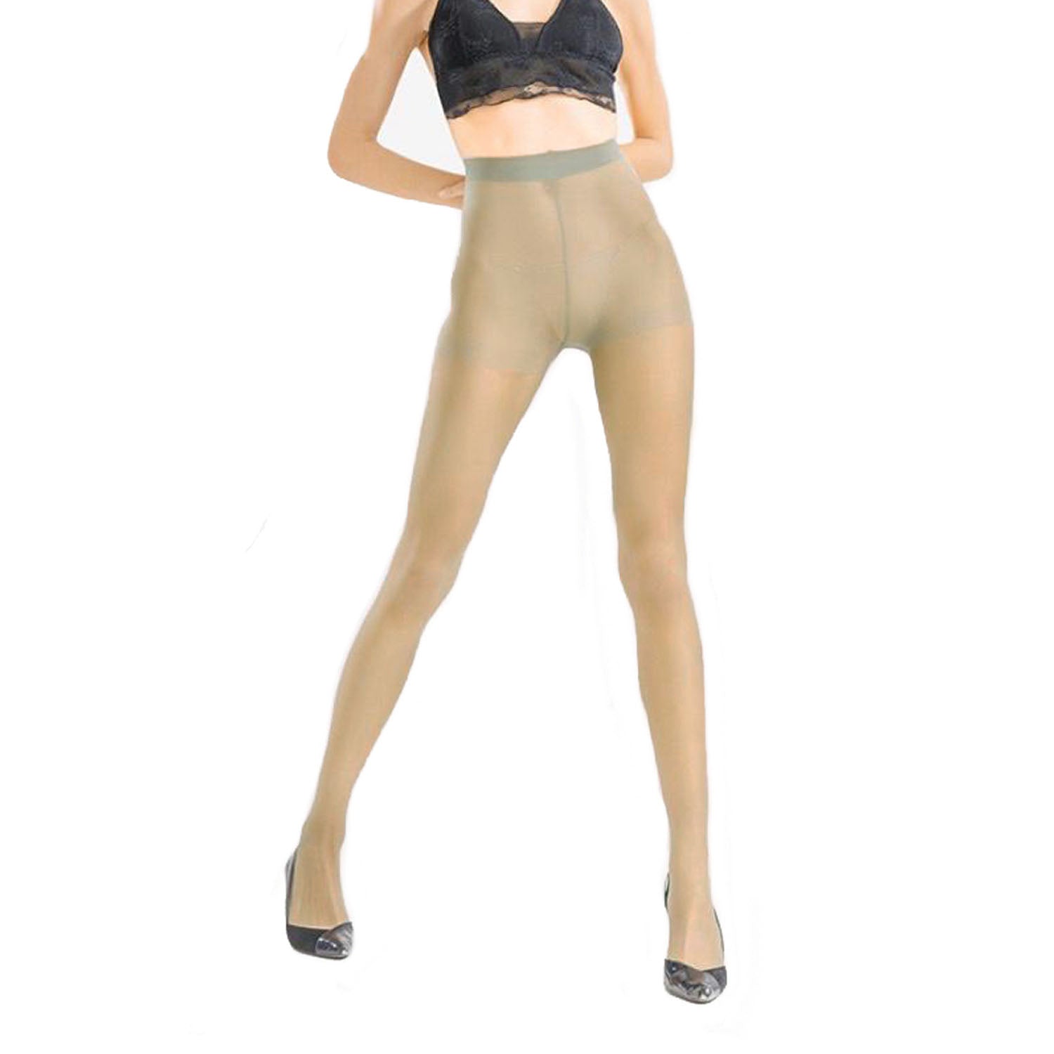 Grey ultra sheer glossy office wear tights for women