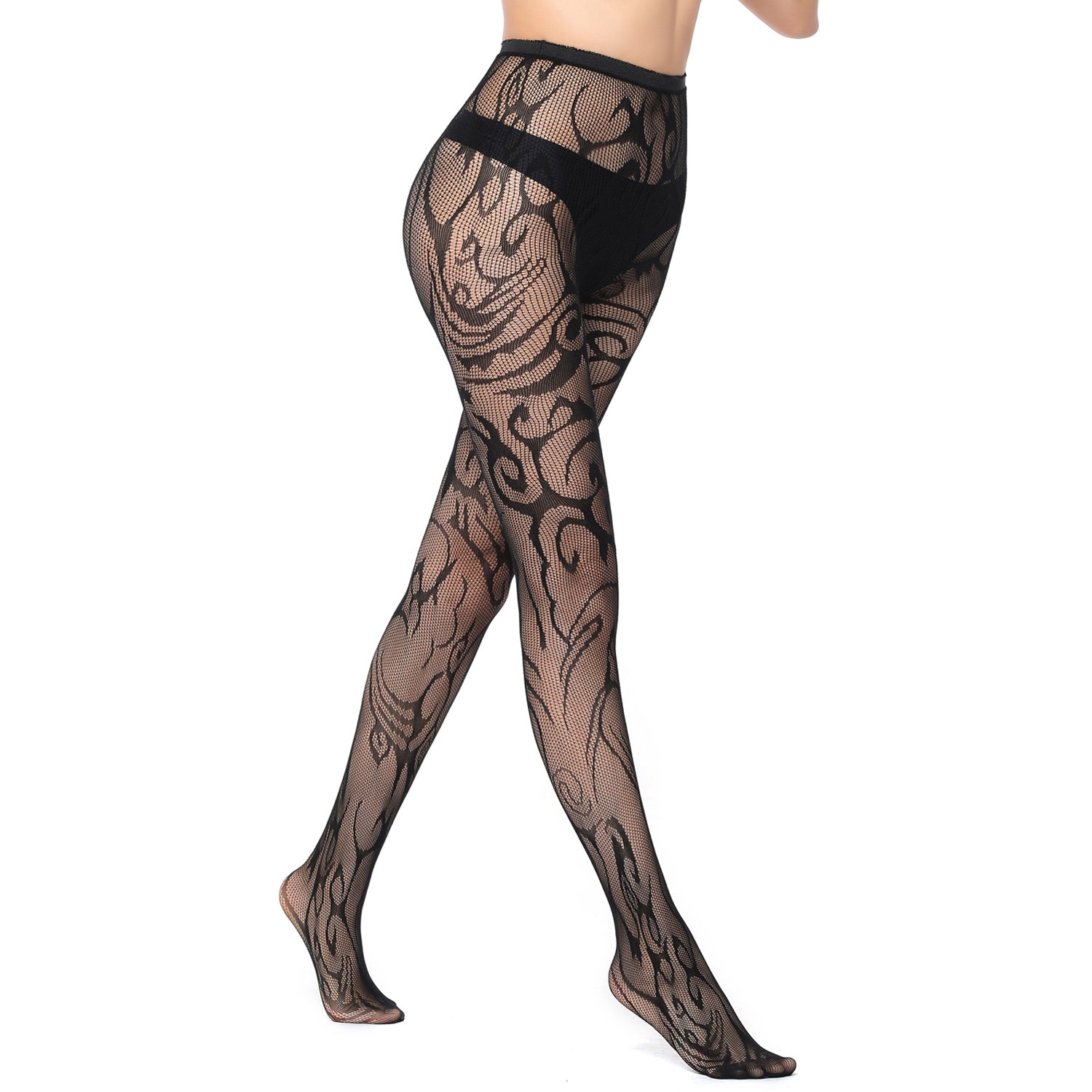 Women's high waist black black zebra print tights