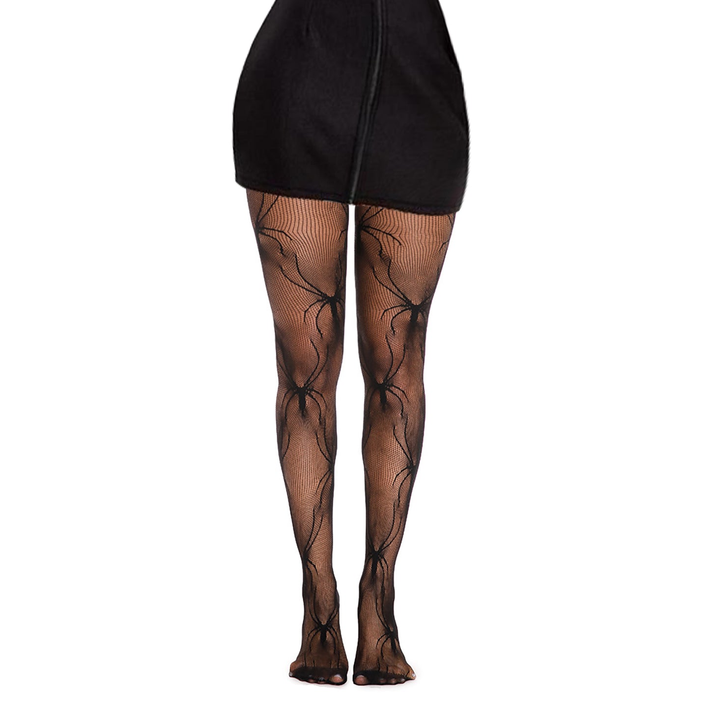 Black Gothic Spider Print Fishnets - Simply Joshimo