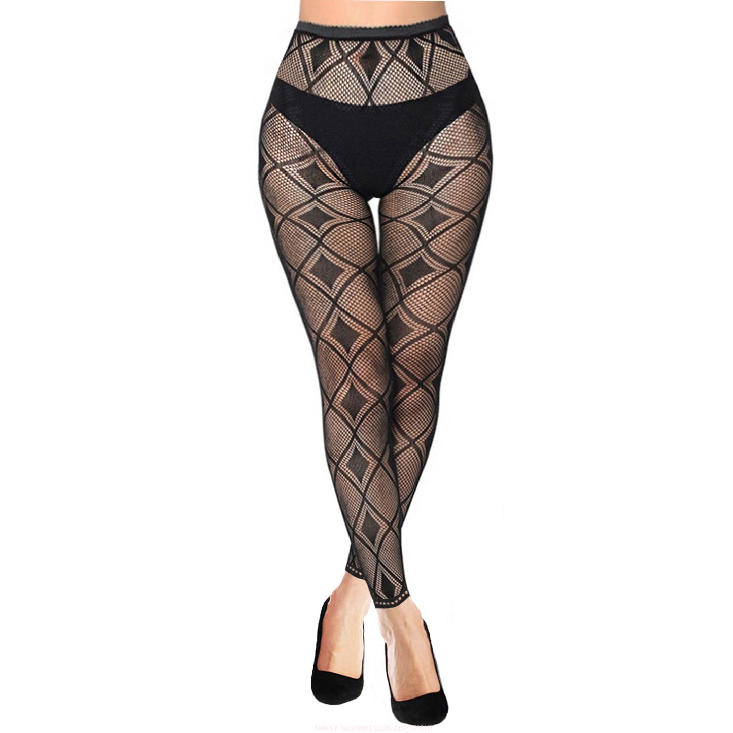 Black diamond pattern fishnet mesh tights for women