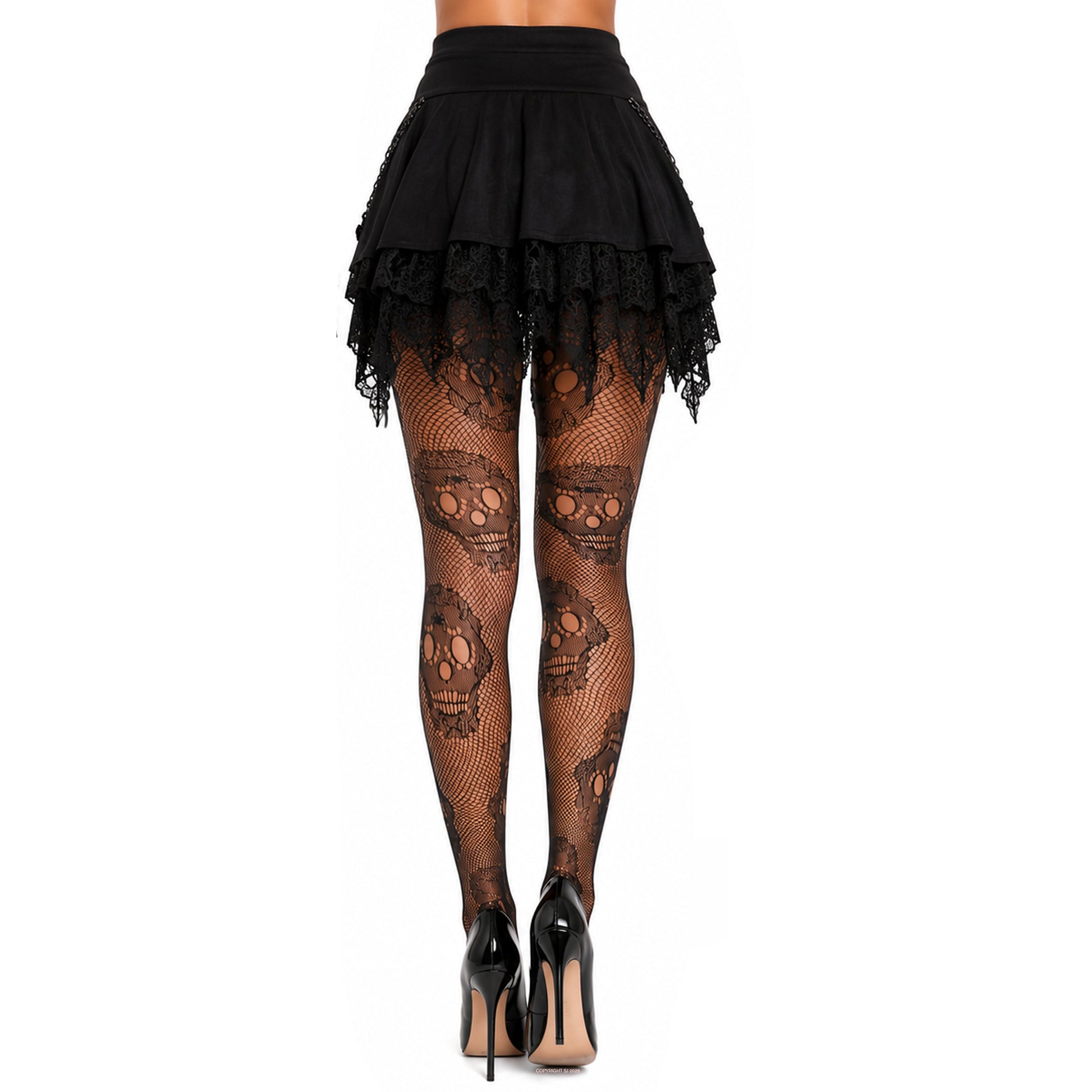Black Gothic Skull Lace Tights - Simply Joshimo