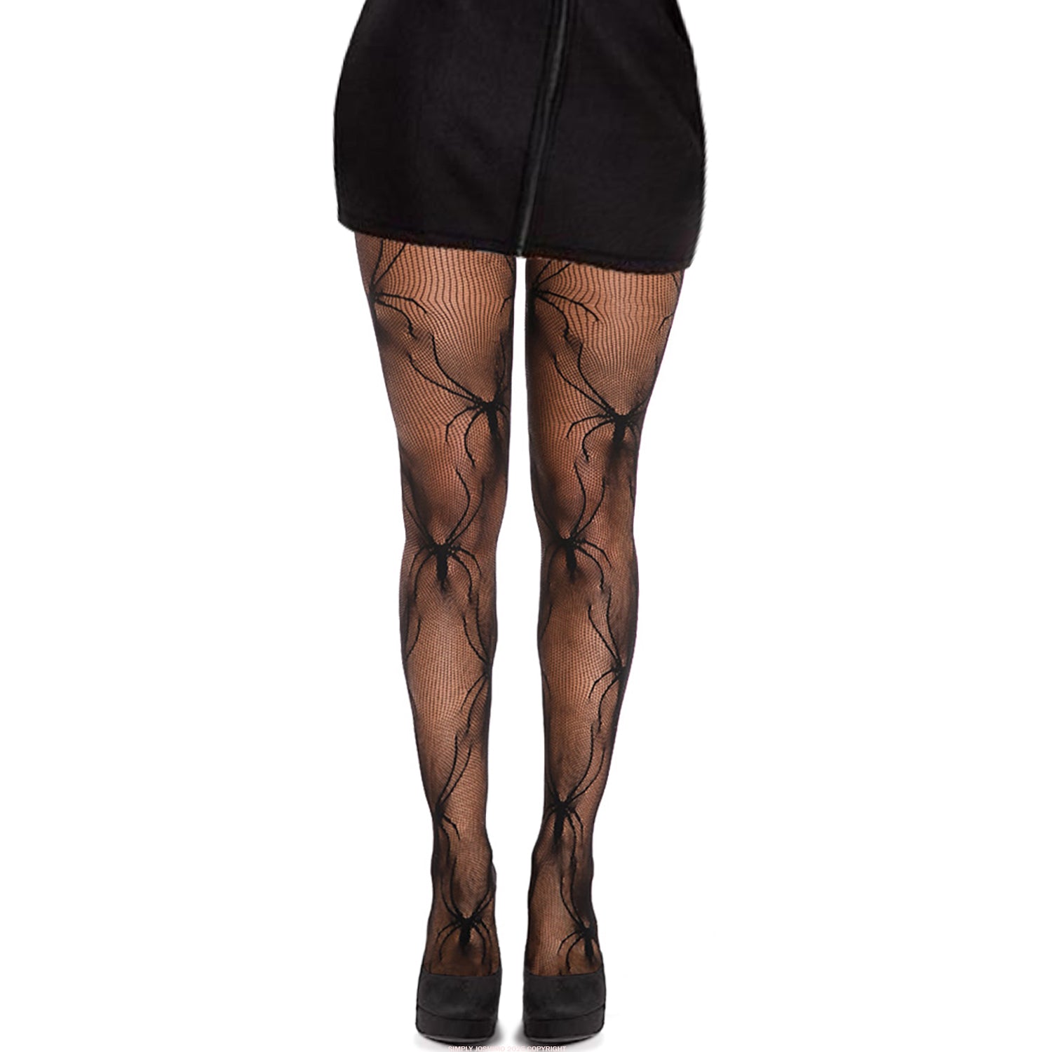 Black Gothic Spider Print Fishnets - Simply Joshimo