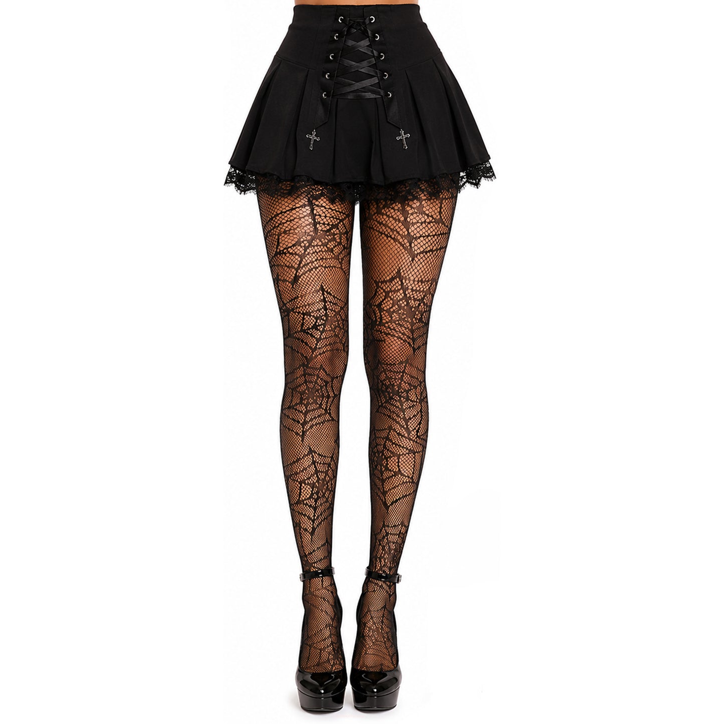 Women's black spider web fishnet tights outfit - Simply Joshimo