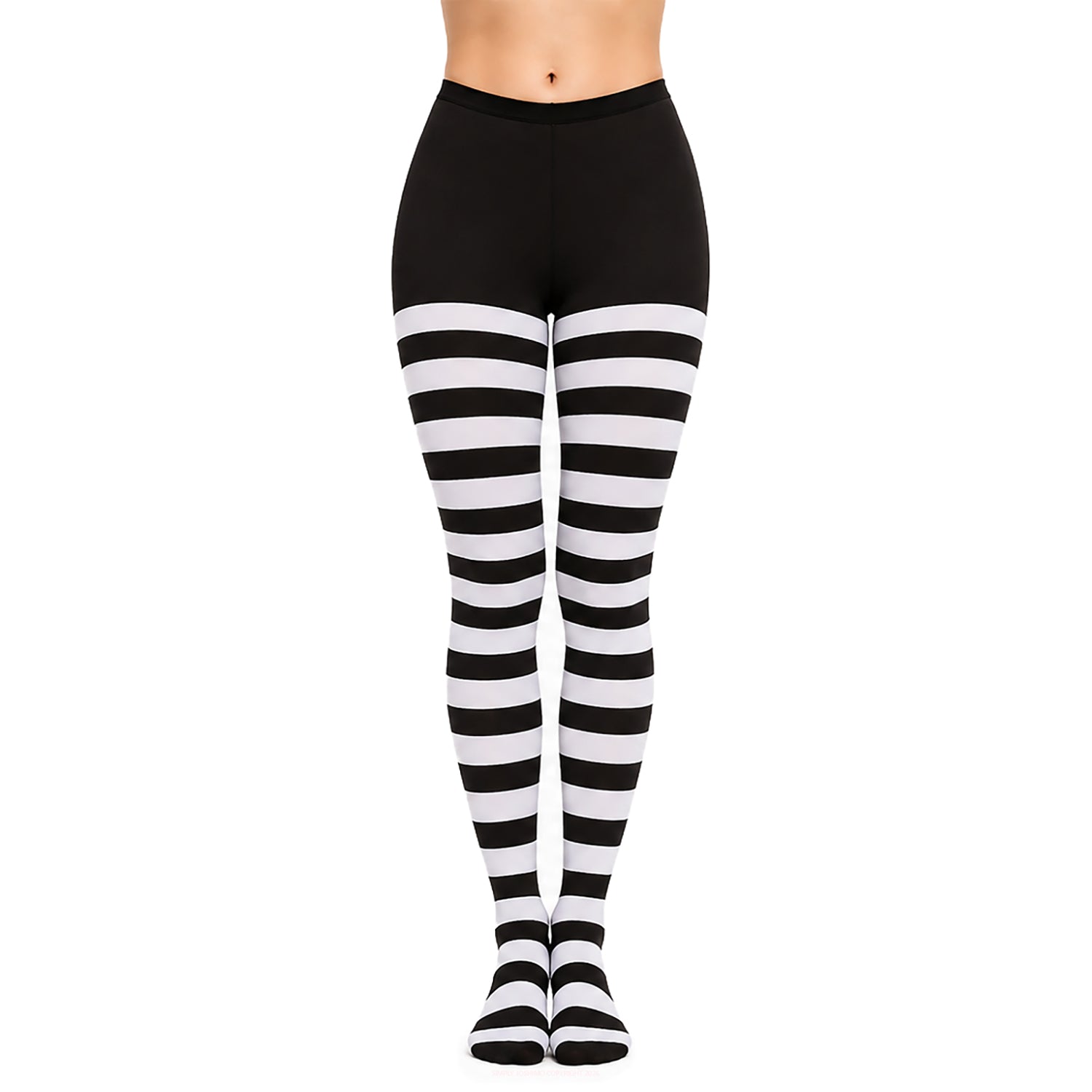 Women’s black and white striped hosiery with opauqe finish