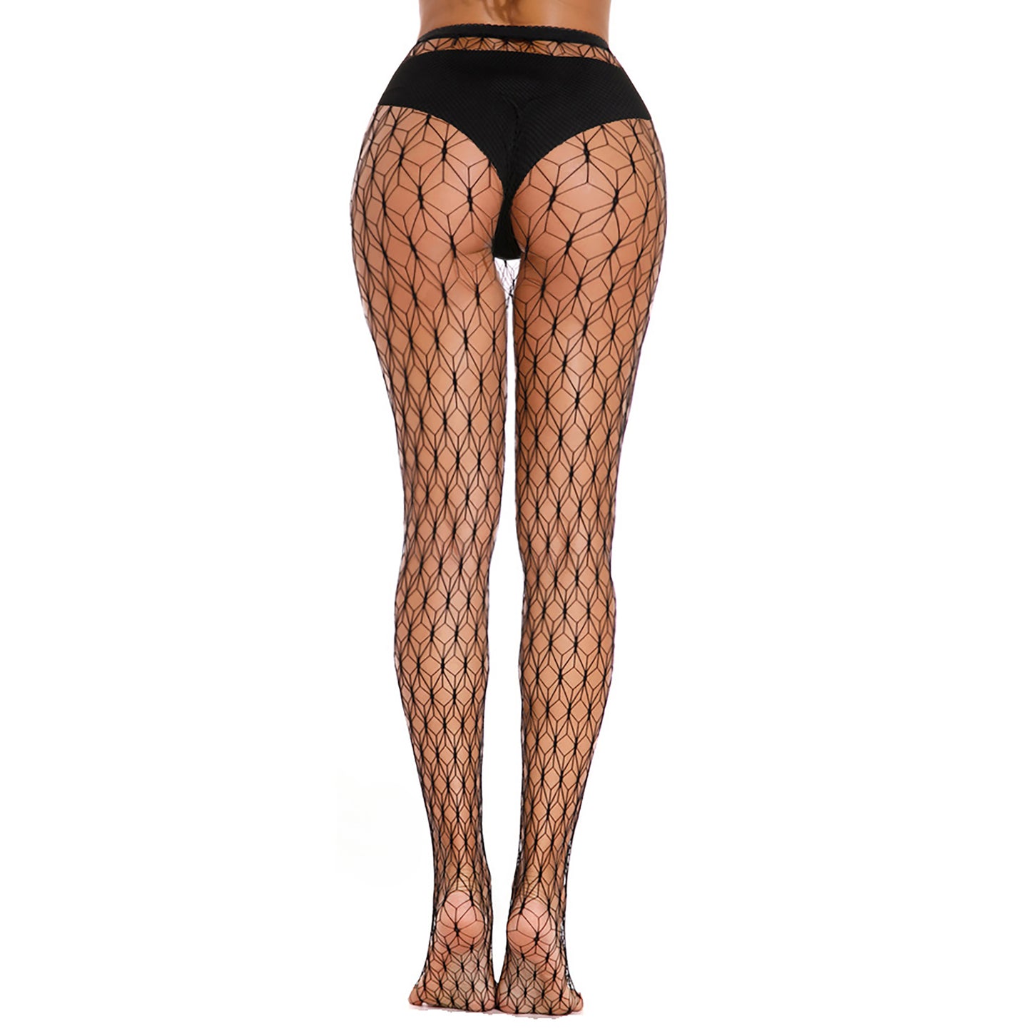 Geometric diamond cut out women's black gothic tights