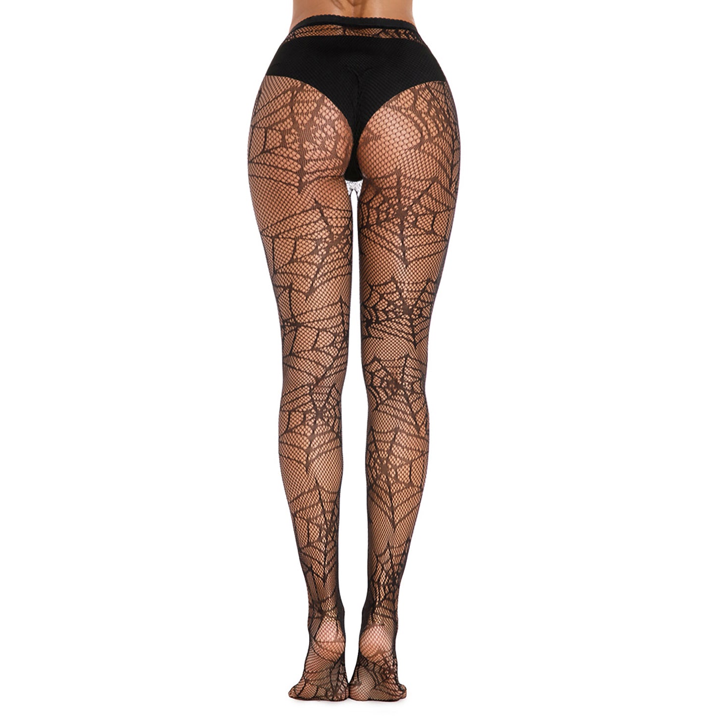 Black patterned spider web fishnet tights for alternative fashion outfits