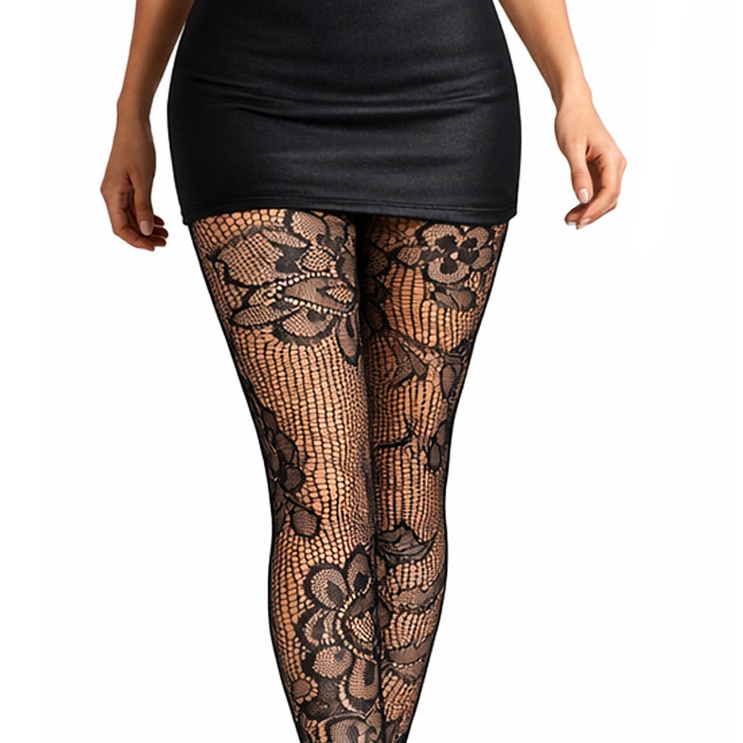 Close up of some floral tights and their lace pattern
