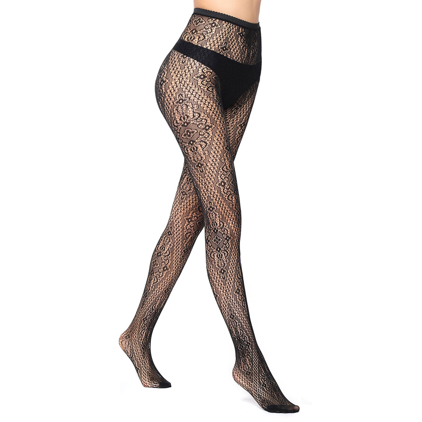 Ladies fishnet tights with diamond and floral pattern