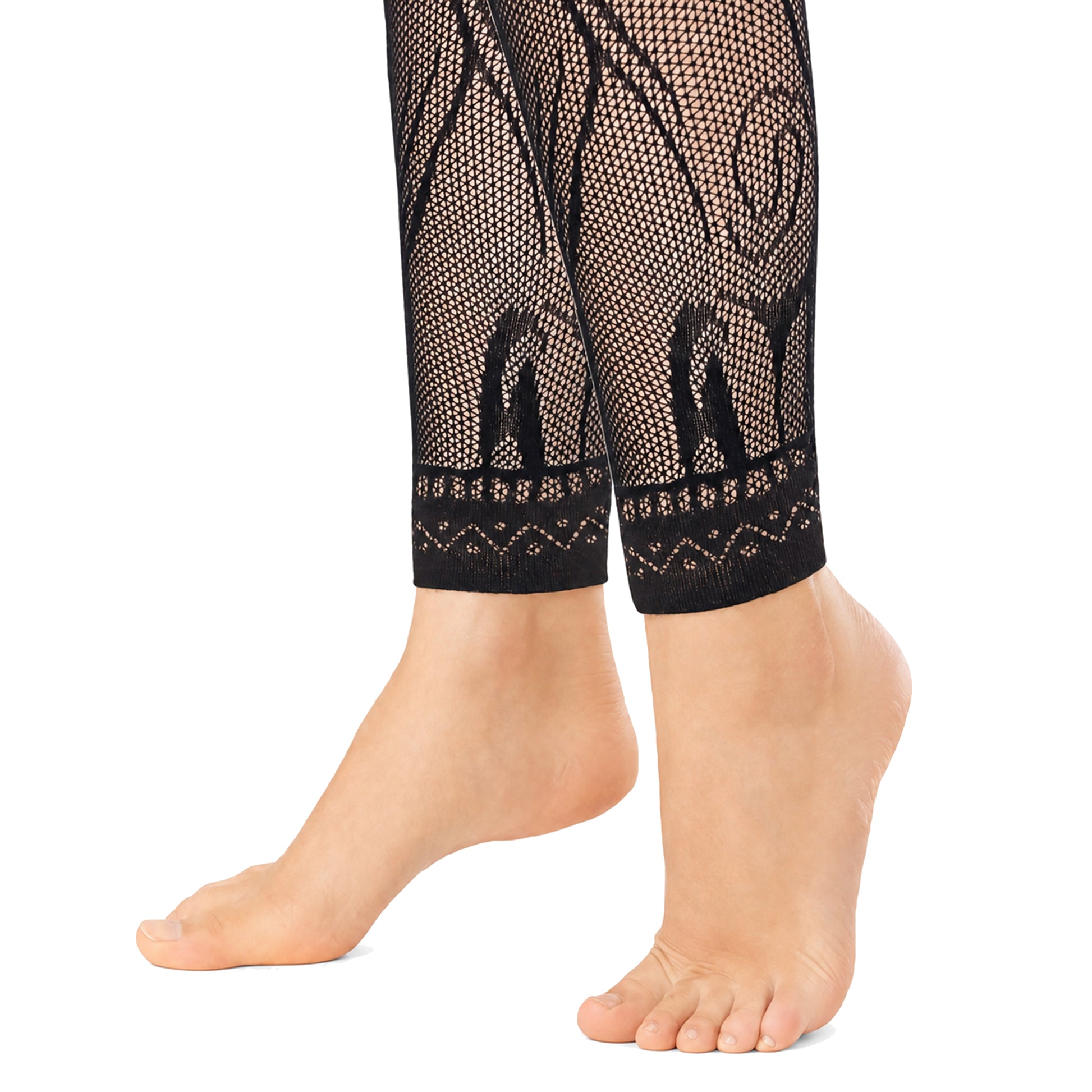 Zebra footless tights with lace around the ankles