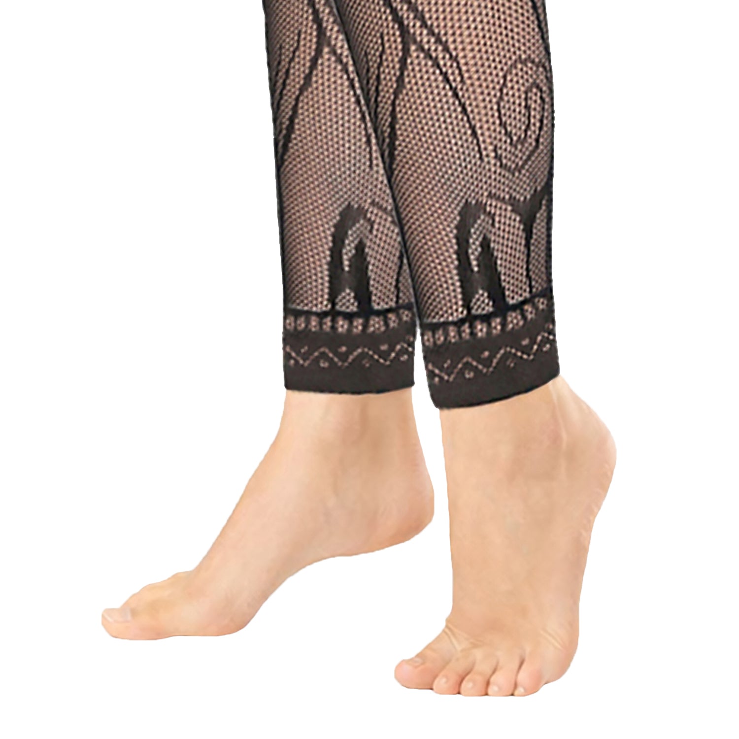 Zebra footless tights with lace around the ankles