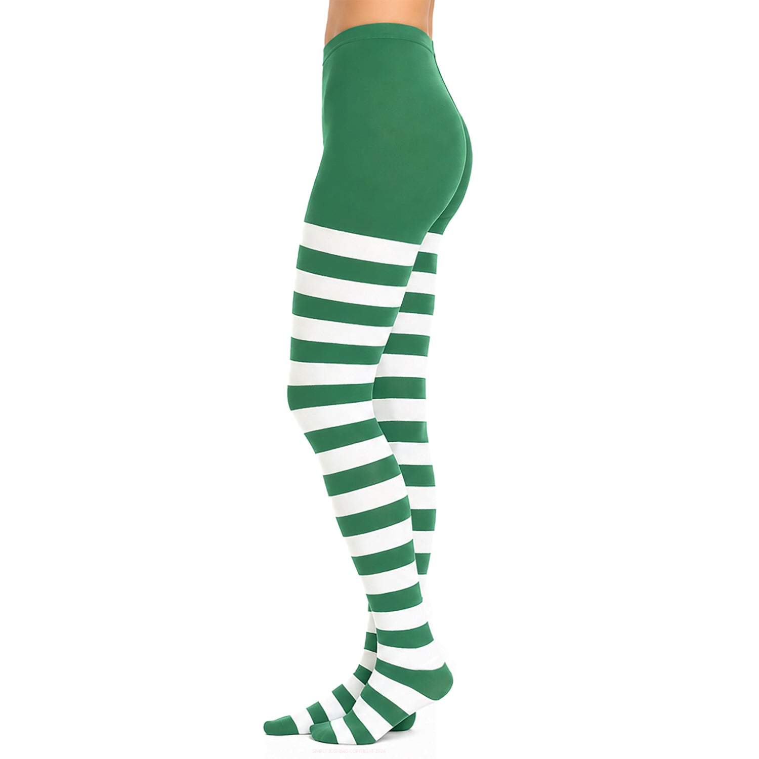 Green and White Striped Tights Outfit Styling