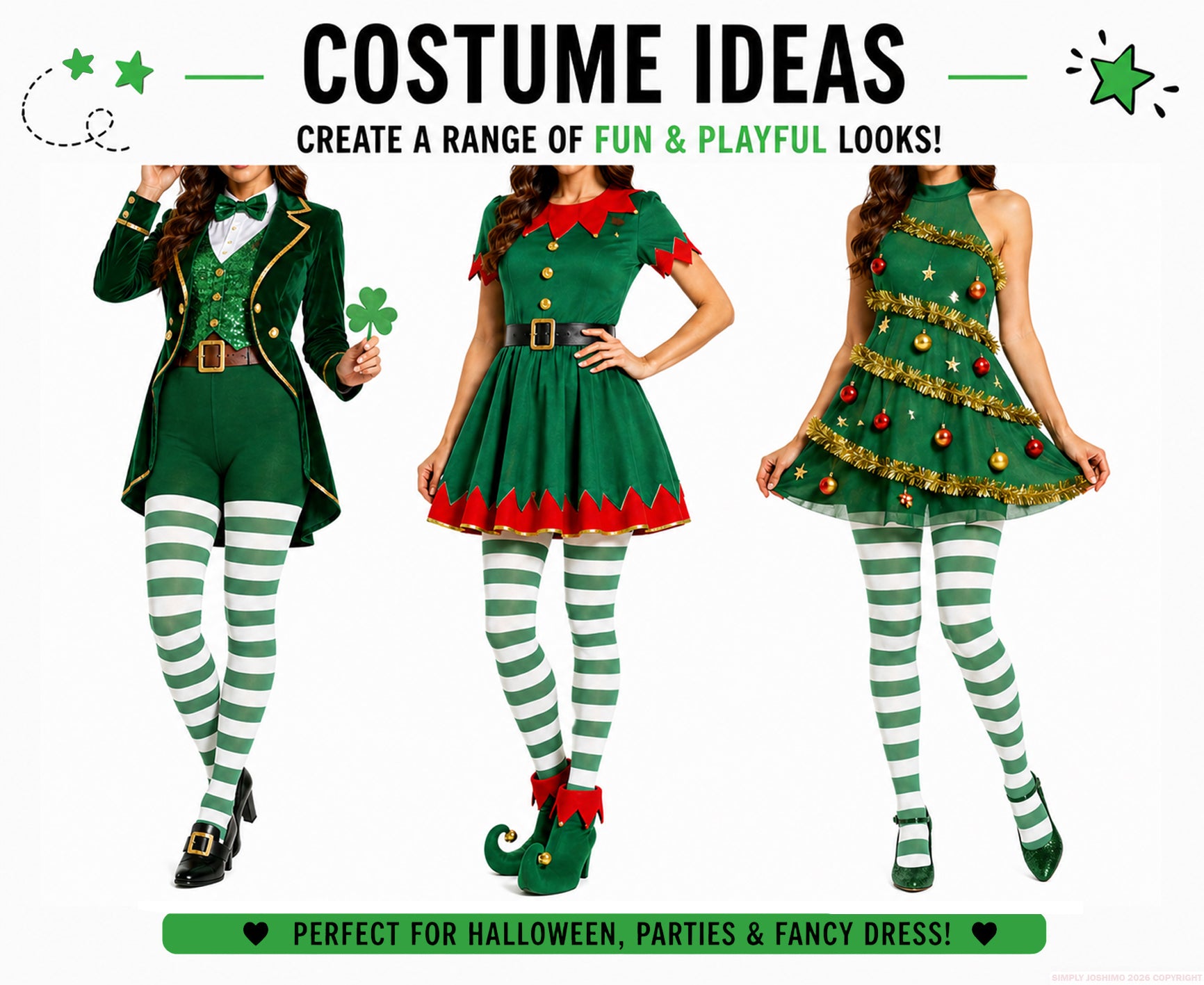 Green and white striped tights worn for St Patricks, Christmas and Elf costumes
