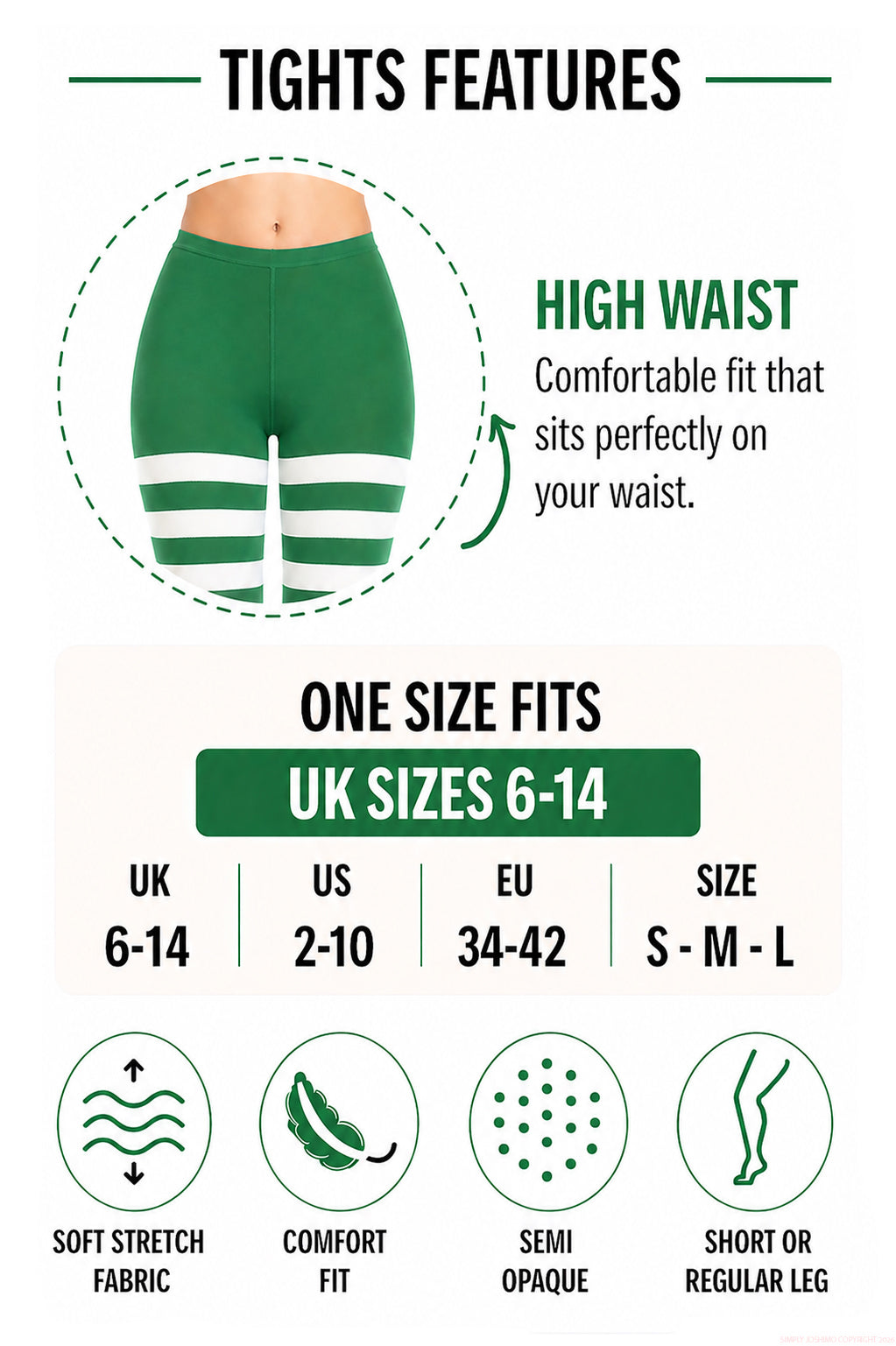 High waist green and white striped tights