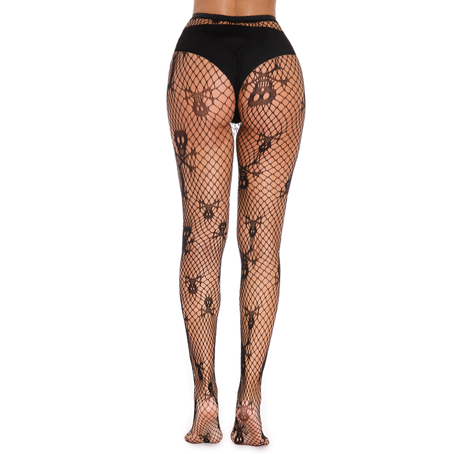 Black fishnet tights with a skull pattern