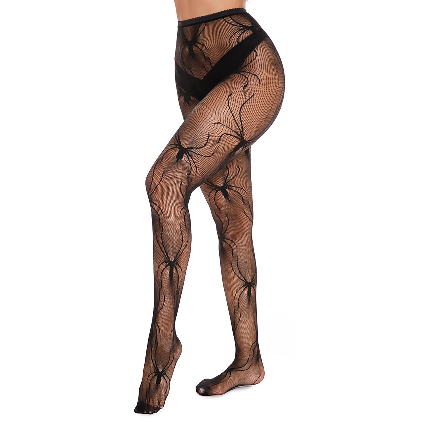 Women's tights with large spider print for Halloween or Gothic fashion