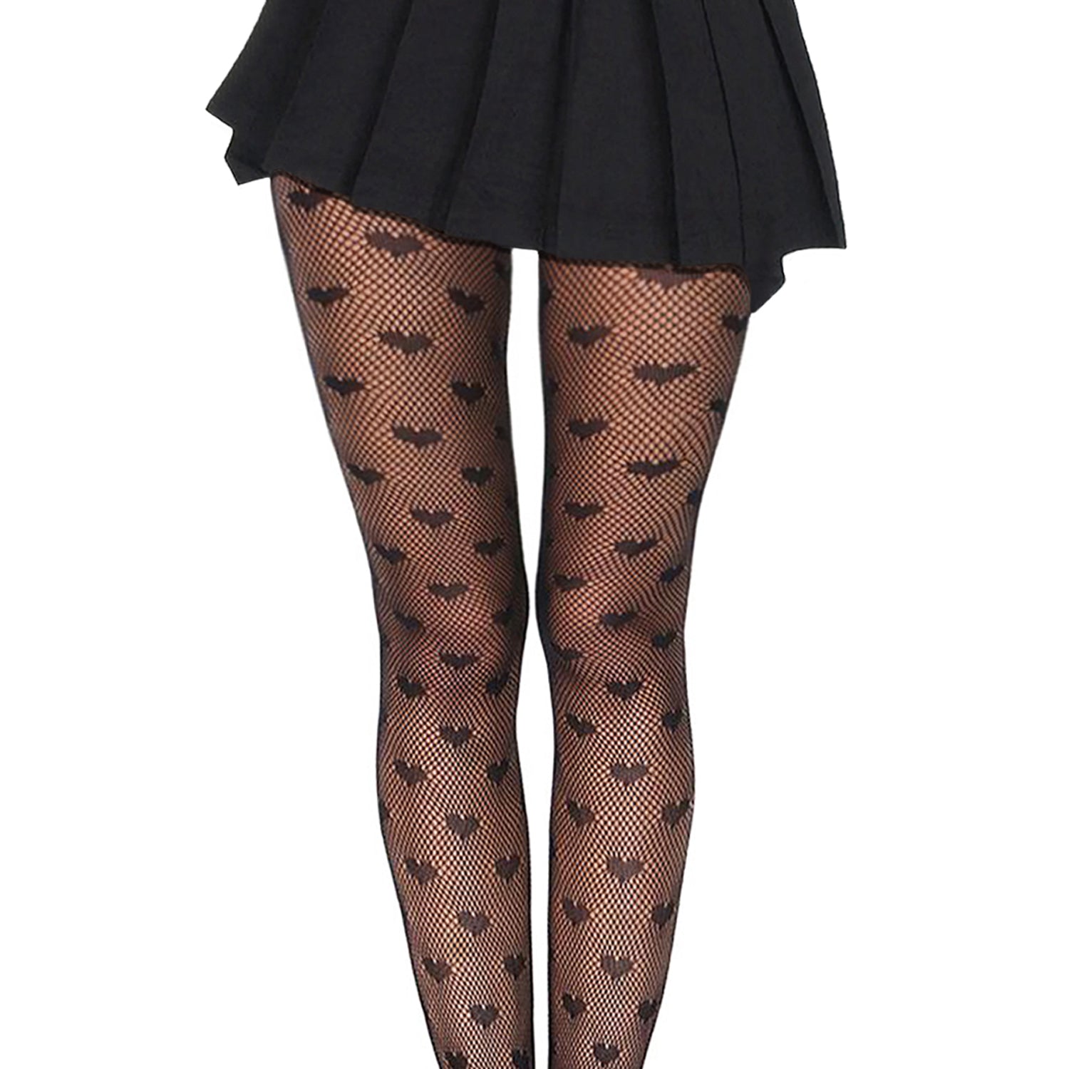 heart fishnet tights with mini skirt