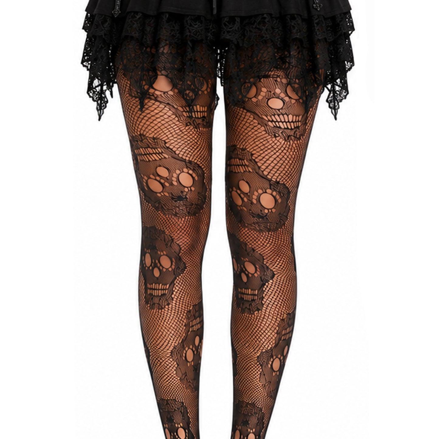 Close Up of Large Skull Fishnet Tights