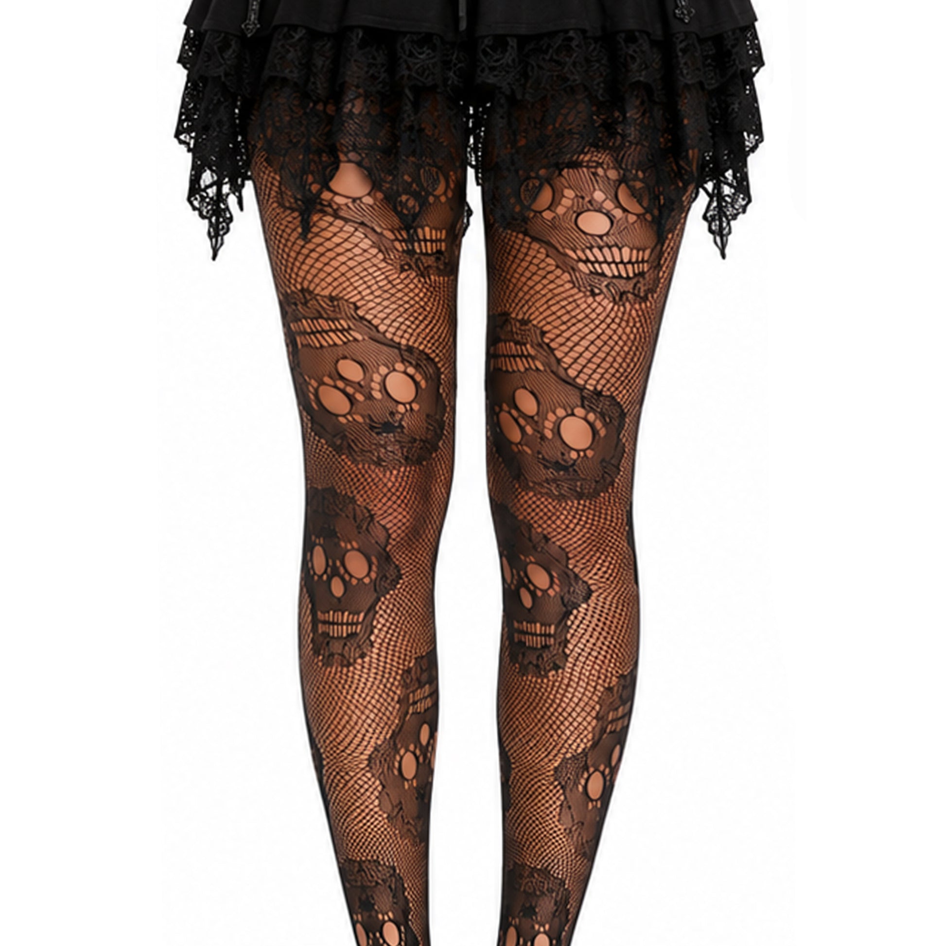 Close Up of Large Skull Fishnet Tights