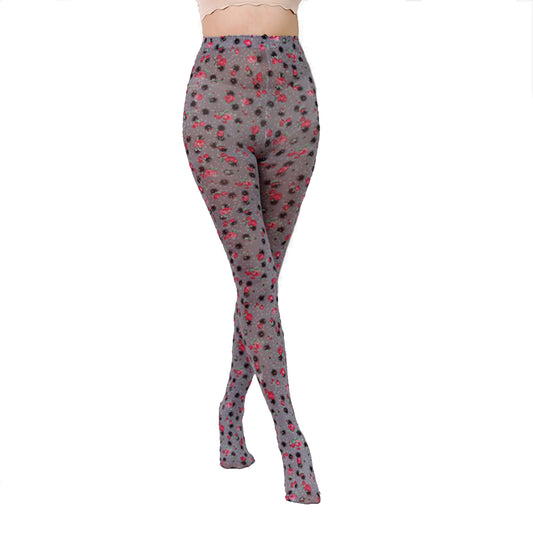Women's grey and pink flower pattern tights - Simply Joshimo
