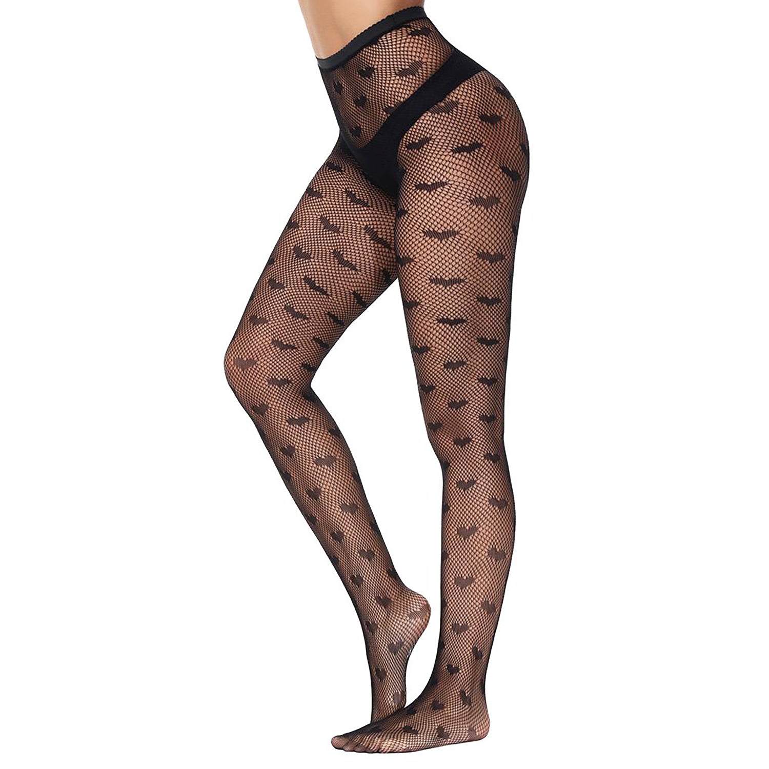 Womens love heart black fishnet patterned tights