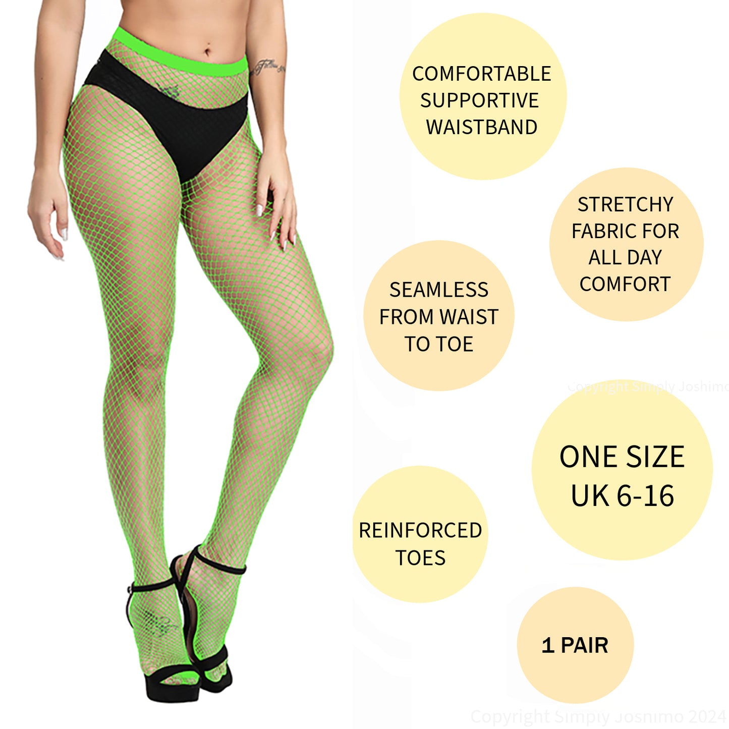 Neon Green Coloured Fishnet Tights - Micro, Regular, Large or Whale Net - 1 Pair