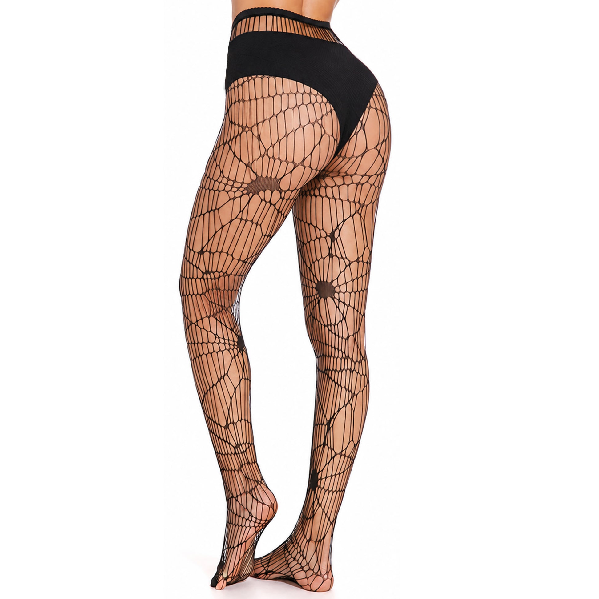Large web pattern fishnet tights for women on a white background
