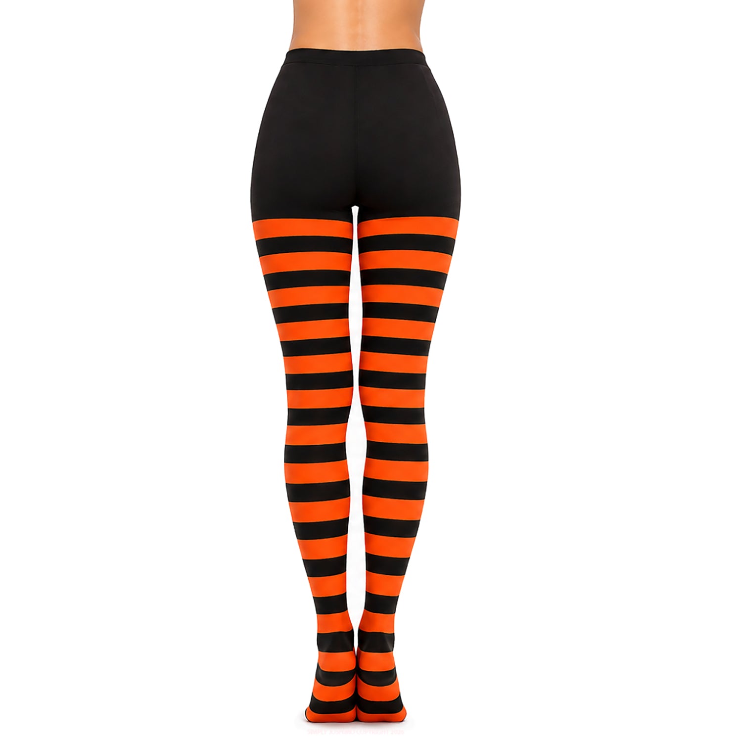 Black and orange striped tights on a white background