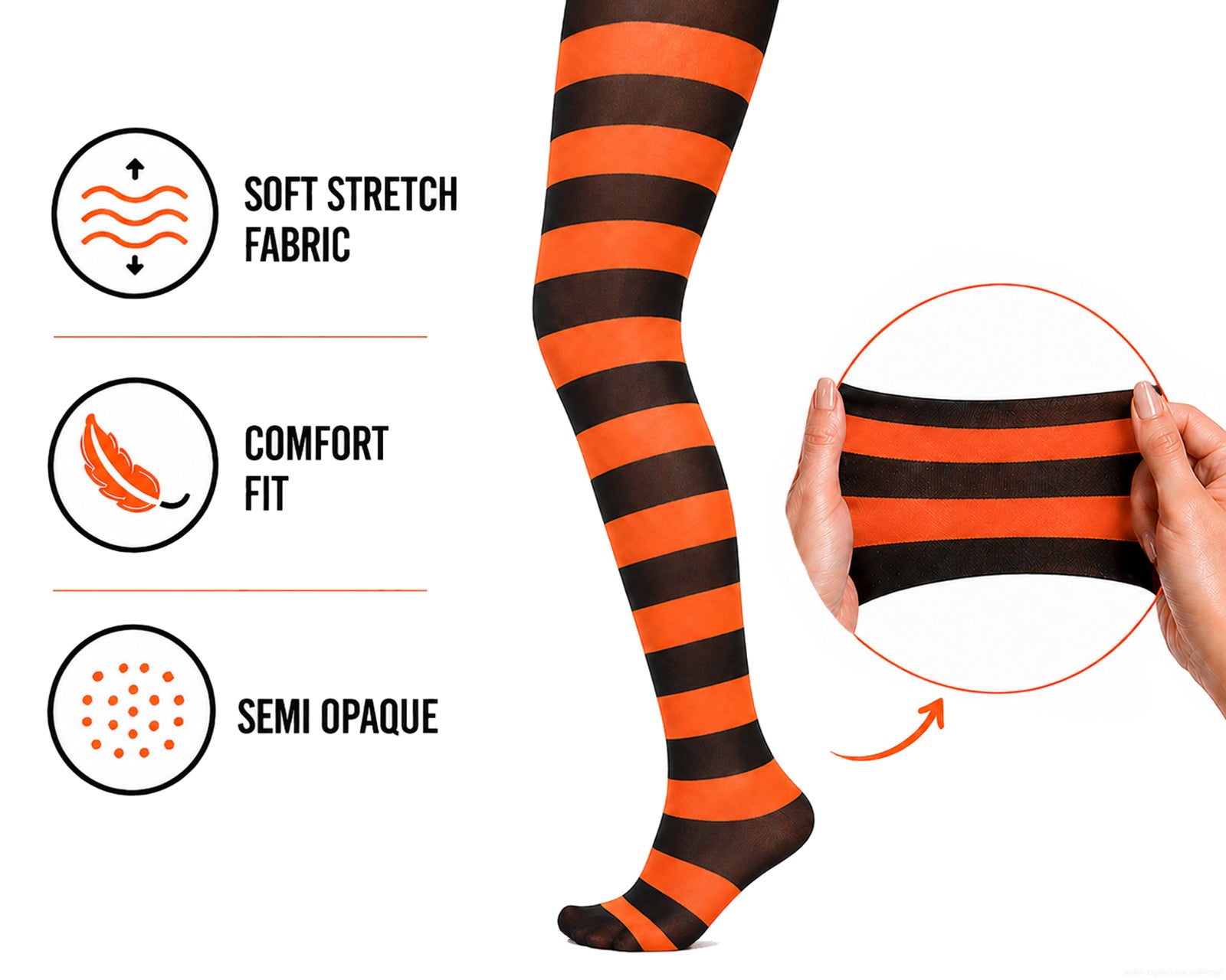 Orange and black striped tights with added stretch