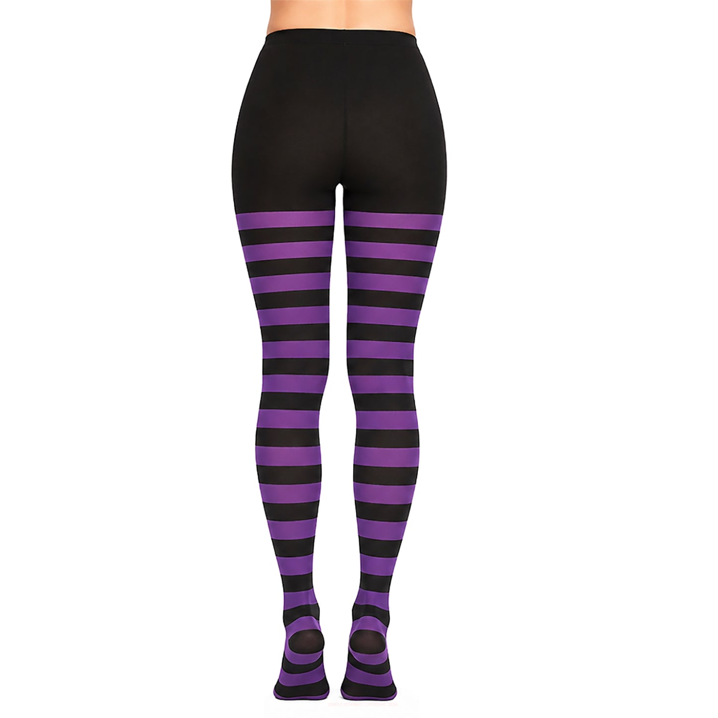 Purple and Back Striped Tights Outfit Styling