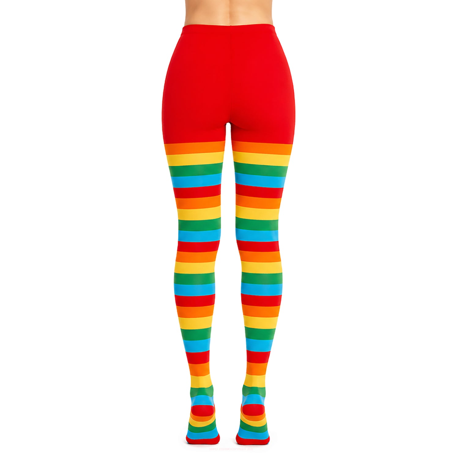 Bold striped festival tights in multicoloured rainbow design