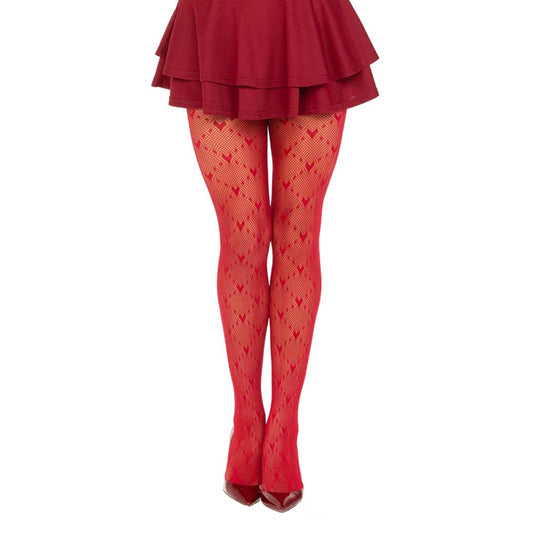 Red Heart Patterned Tights In Fishnet- Simply Joshimo